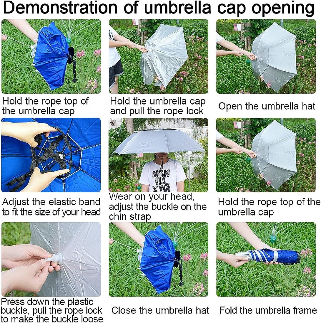 NEW-Vi Fishing Umbrella Hat Folding Adjustable Sun Rain Cap, 37.4Oversize  Hands Free Umbrellas, 7-Ribs Anti-UV Waterproof Headwear for Fishing  Gardening Golf Sunshade Outdoor .Silver/ Blue