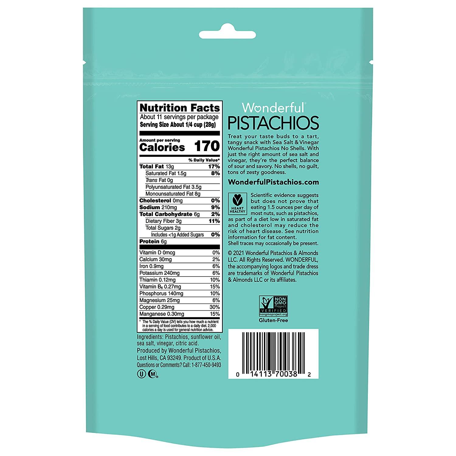 Wonderful Pistachios No Shells Sea Salt Vinegar 11 Oz Bag