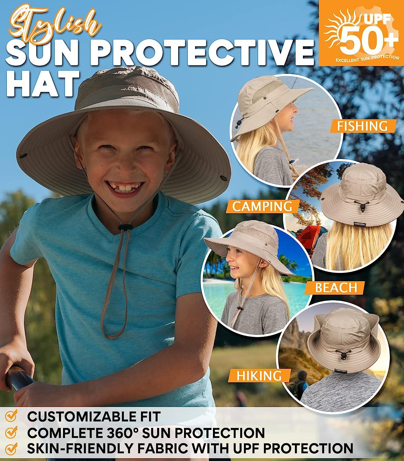 GearTOP UPF 50+ Kids Sun Hat Khaki Bucket Hat for Camping, Fishing
