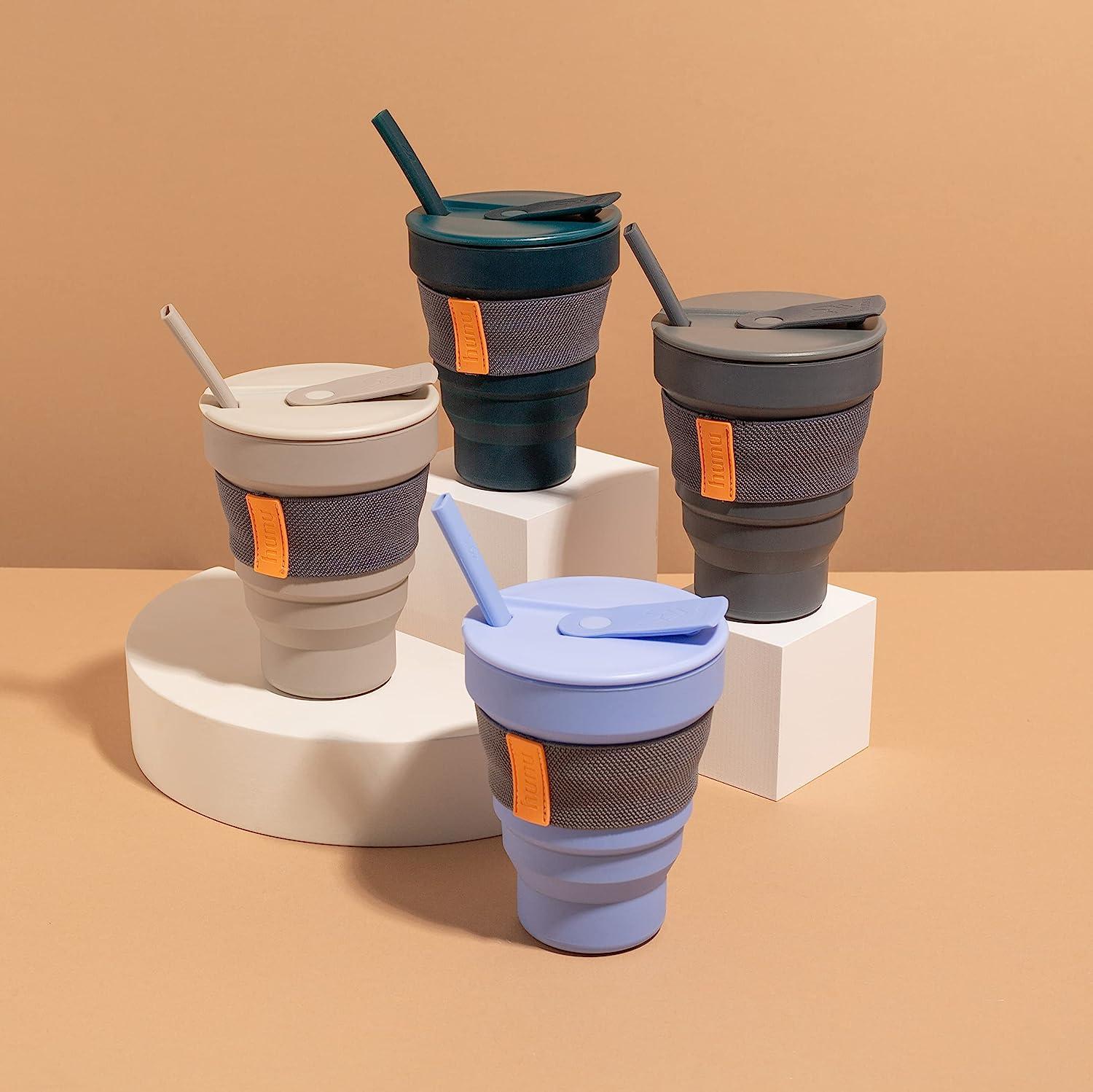 HuNu Ocean Teal Collapsible Coffee Cup 20oz - Reusable Silicone Travel Mug  with Lid & Straw - Microwave Safe Portable & Foldable Cup for Camping -  Collapsible Cup for Traveling | Buy