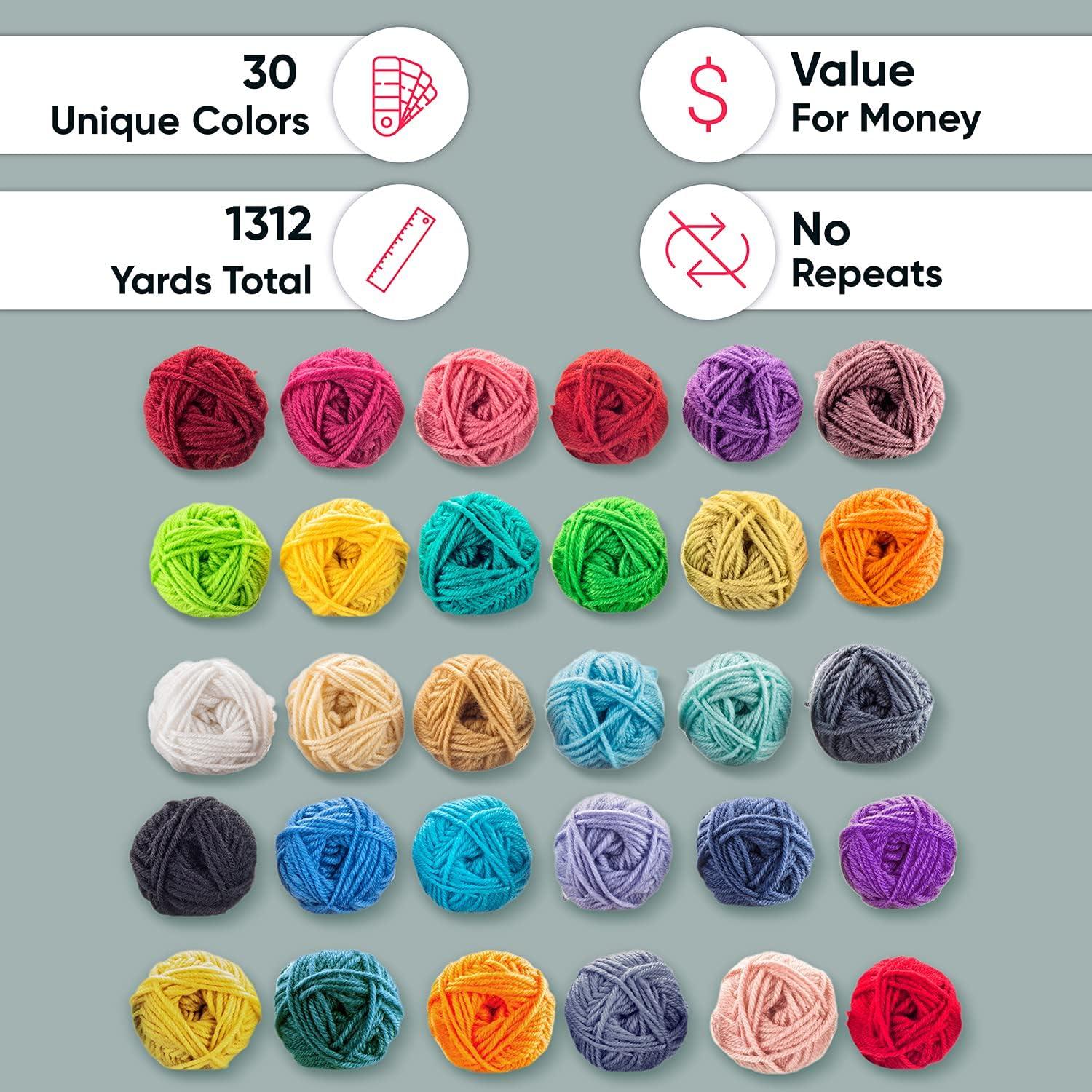 Acrylic Yarn Pack 24-Skein Acrylic Yarn Assortment - 432 Yards Multi-Color Knitting & Crochet Starter Kit With Hook Knitting Crochet Yarn Pack