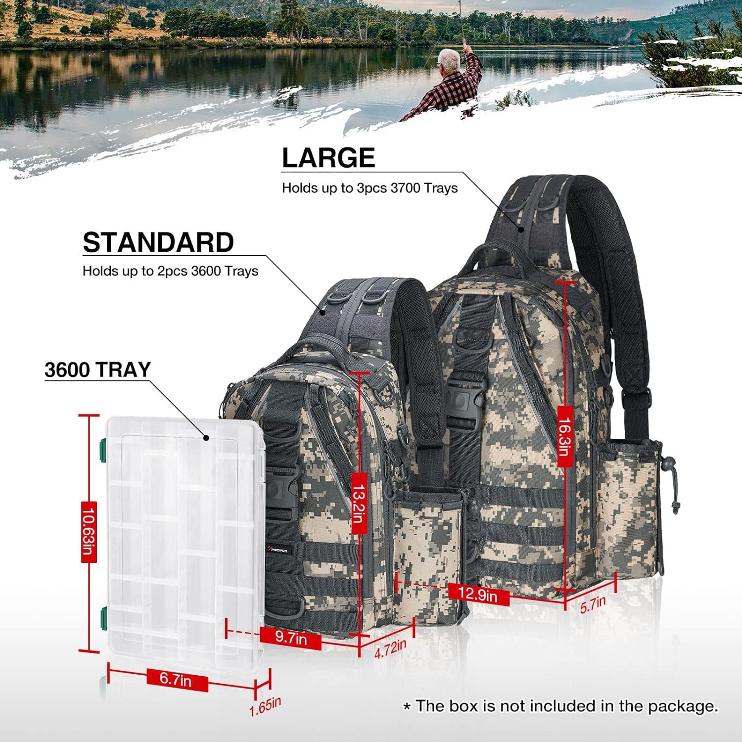 Piscifun Fishing Tackle Backpack with Rod & Gear Holder Lightweight Outdoor Fishing  Tackle Storage Bag Water-Resistant Multifunctional Fishing Shoulder Pack  for Fishing Hiking Hunting Digital Camouflage Standard (9.7*4.72*13.2 In)