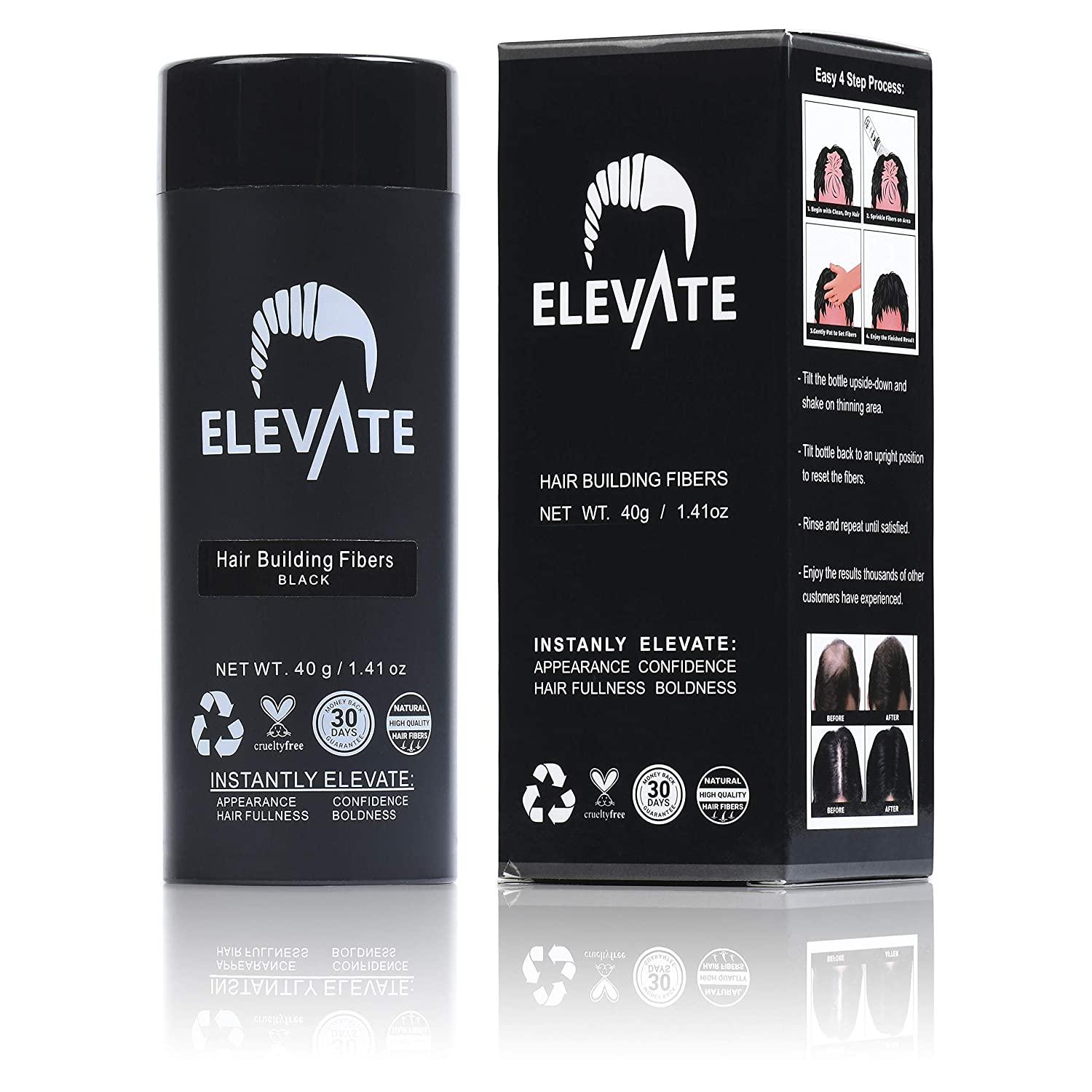 ELEVATE Hair Fibers for Thinning Hair (BLACK) GIANT 40g Bottle 100