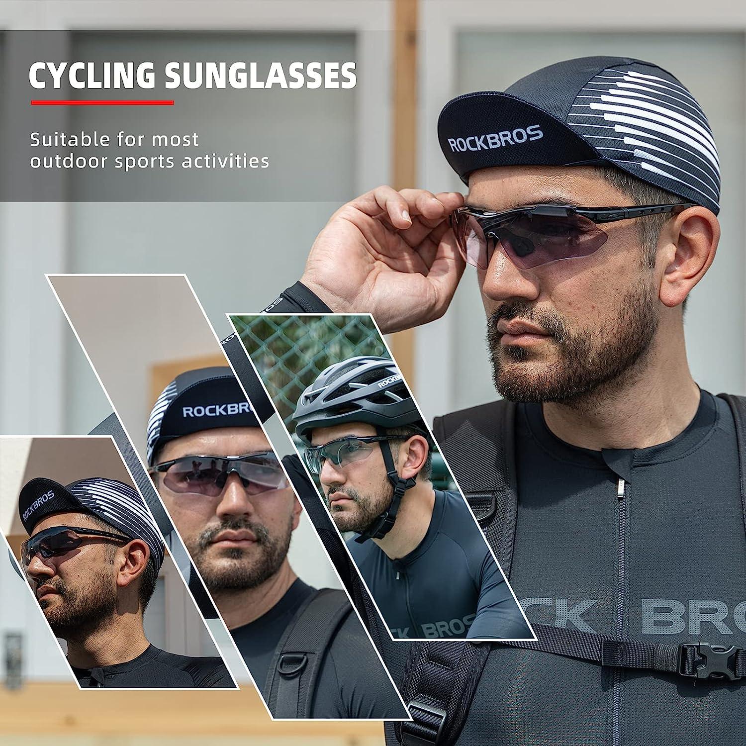 ROCKBROS Photochromic Sports Sunglasses Mens Cycling Glasses MTB Biking  Sunglasses, with Removable Elasctic Band Black