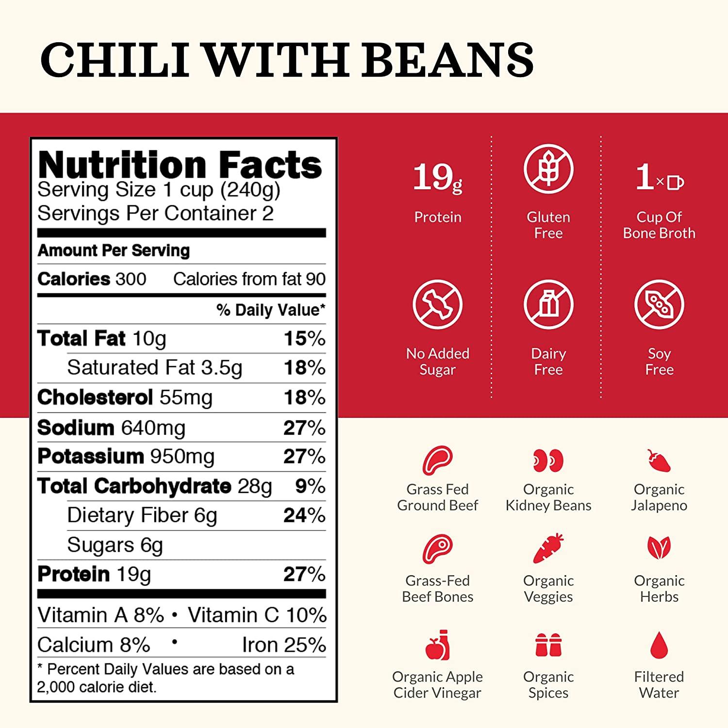 Chili with Beans and Grass Fed Beef Bone Broth by Kettle and Fire, Pack