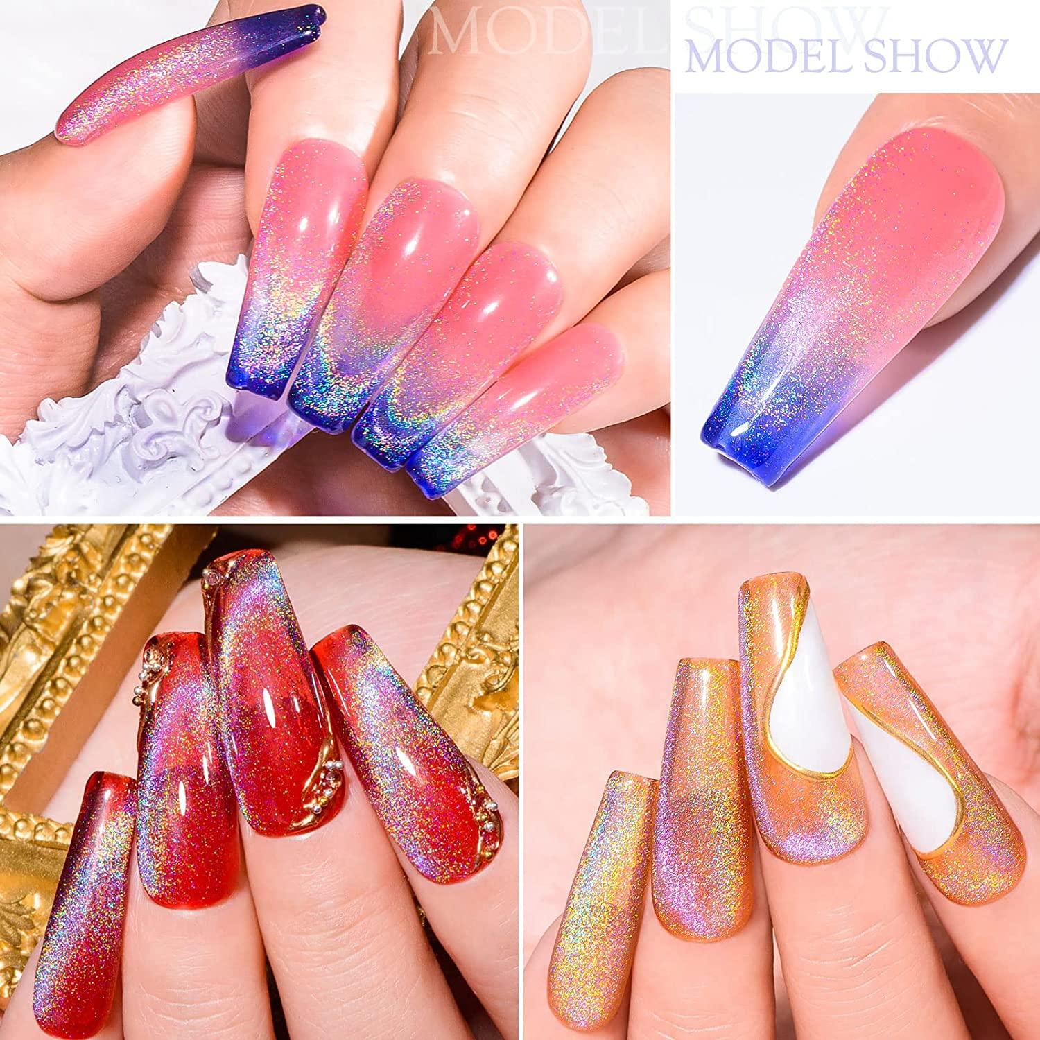 MEET ACROSS Rainbow Cat Eye Gel Nail Polish and 5 Colors Jelly Gel