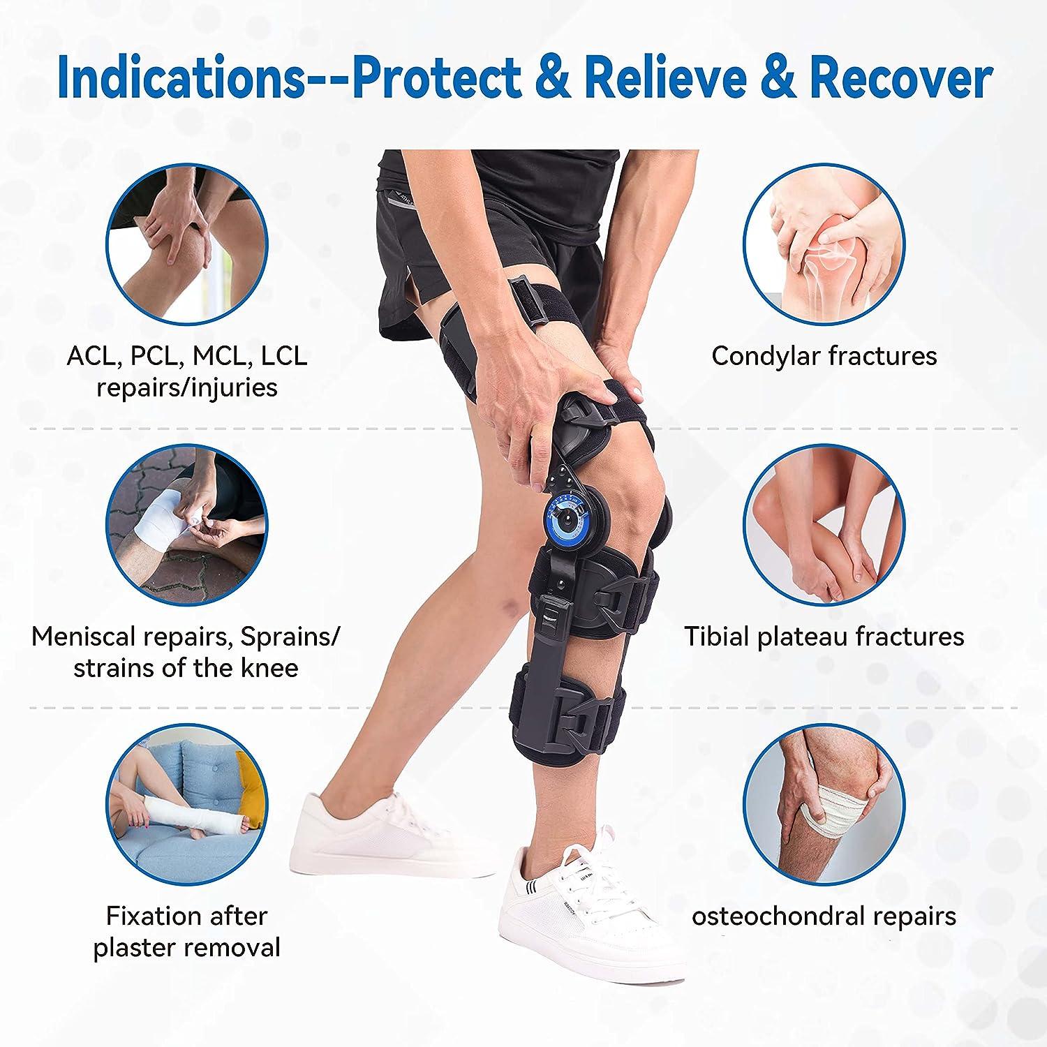 Orthomen Hinged ROM Knee Brace Post Op Knee Brace for Recovery  Stabilization ACL MCL and PCL Injury Adjustable Medical Orthopedic Support  Stabilizer After Surgery Women and Men Hinged Knee Brace 1 Count (
