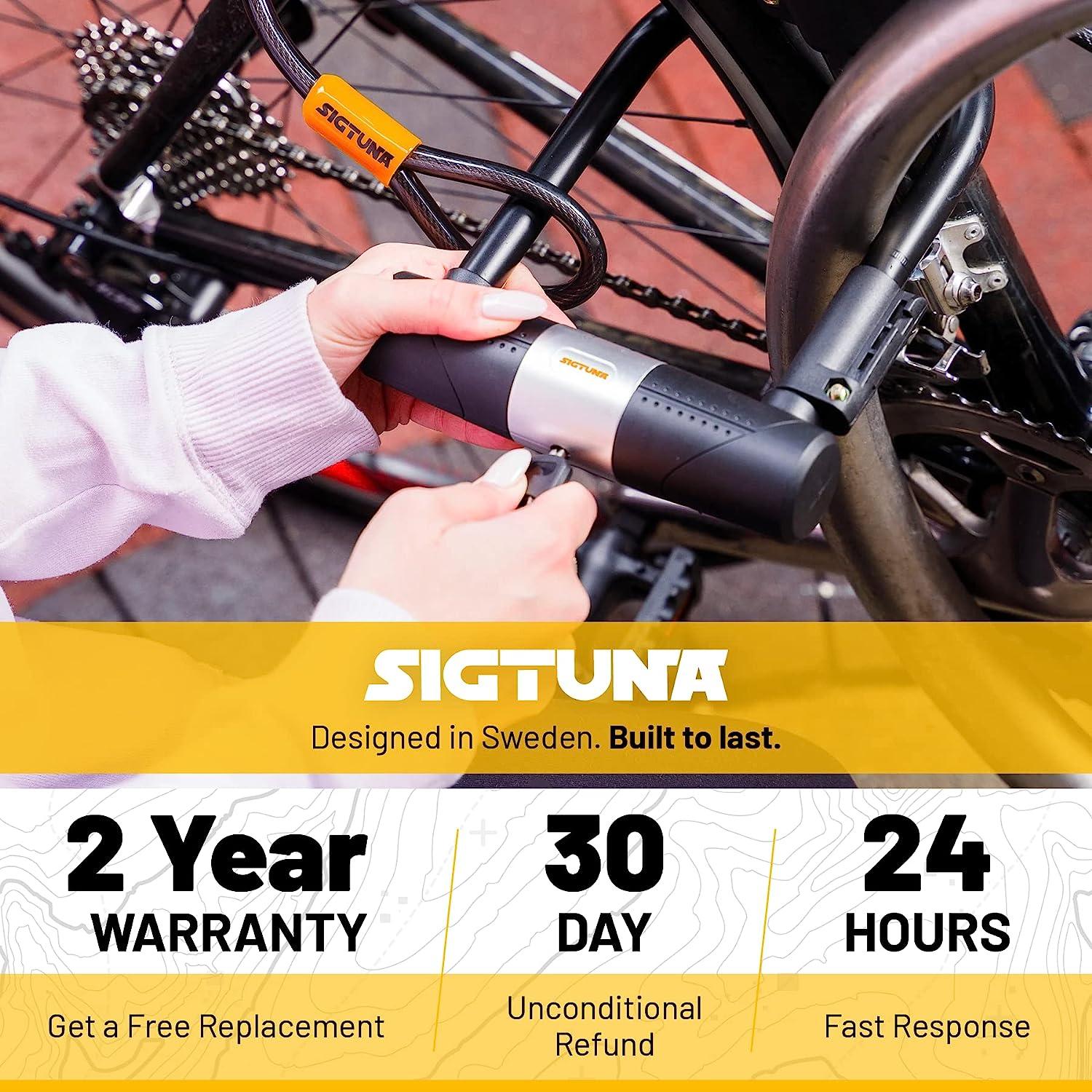 SIGTUNA Bike Lock with Bicycle Lock Mount Holder, High Security Bike Locks,  16mm Heavy Duty U-Lock Shackle and 1200mm Steel Chain Cable Bike Locks