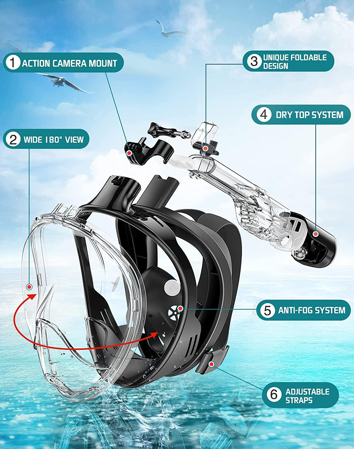 Greatever Full Face Snorkel Mask,Snorkeling Gear with Latest Dry Top Breathing System and