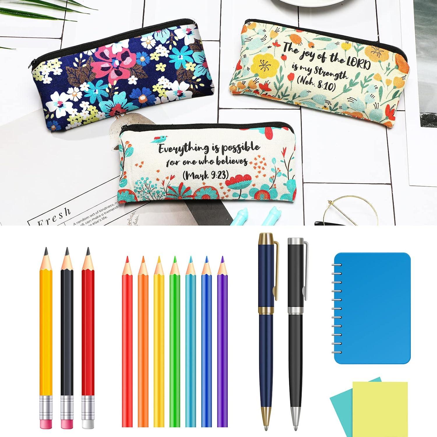 4 Pieces Inspirational Bible Verse Pencil Pouch Christian Pencil Case  Scripture Makeup Bags Canvas Cosmetic Bags for Students Office Journaling  Supplies (Bible Verse Pattern 7.8 x 3.8 Inch) 7.8 x 3.8 Inch Bible Verse  Pattern