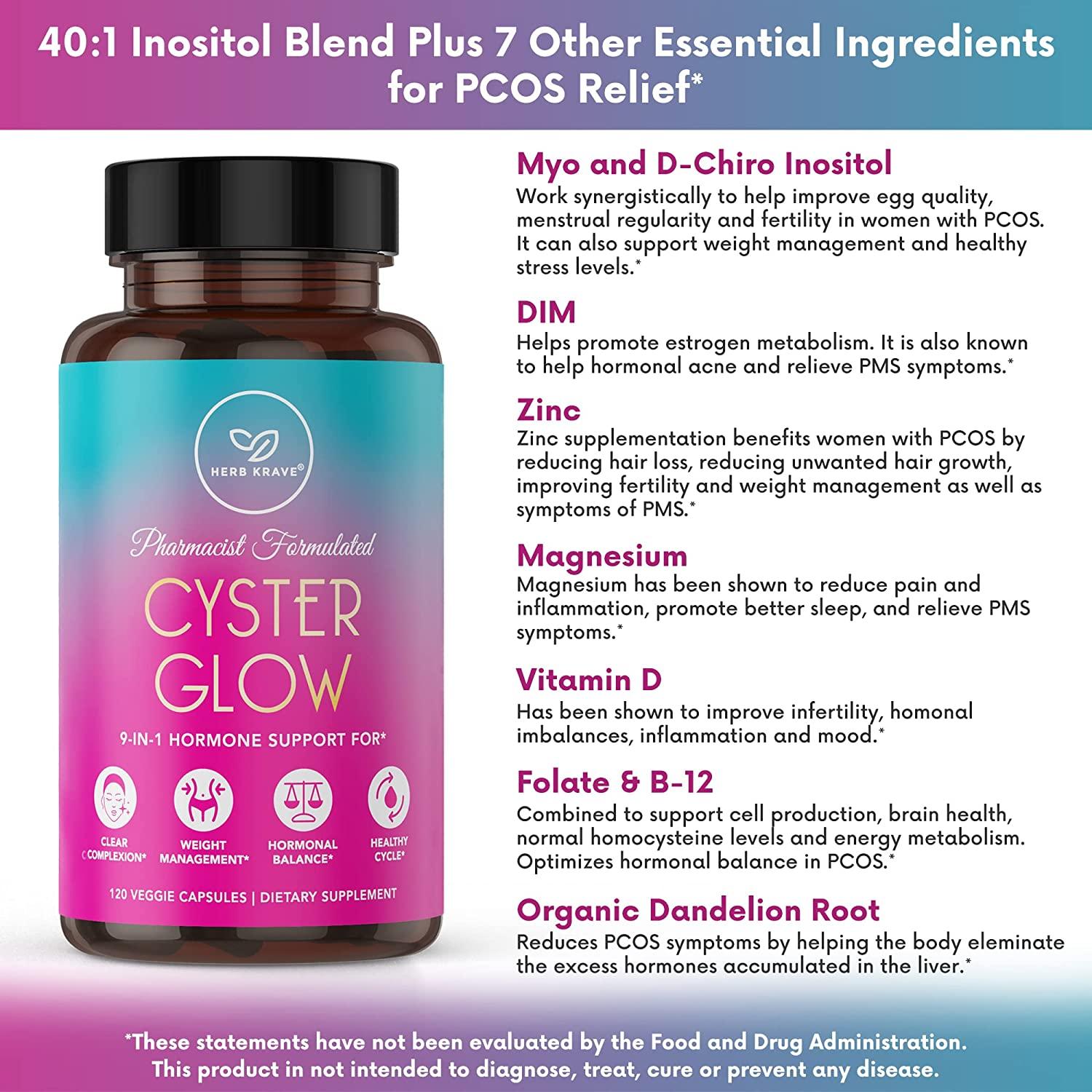Herb KraveCyster Glow 9in1 PCOS Supplements for Women, MyoInositol