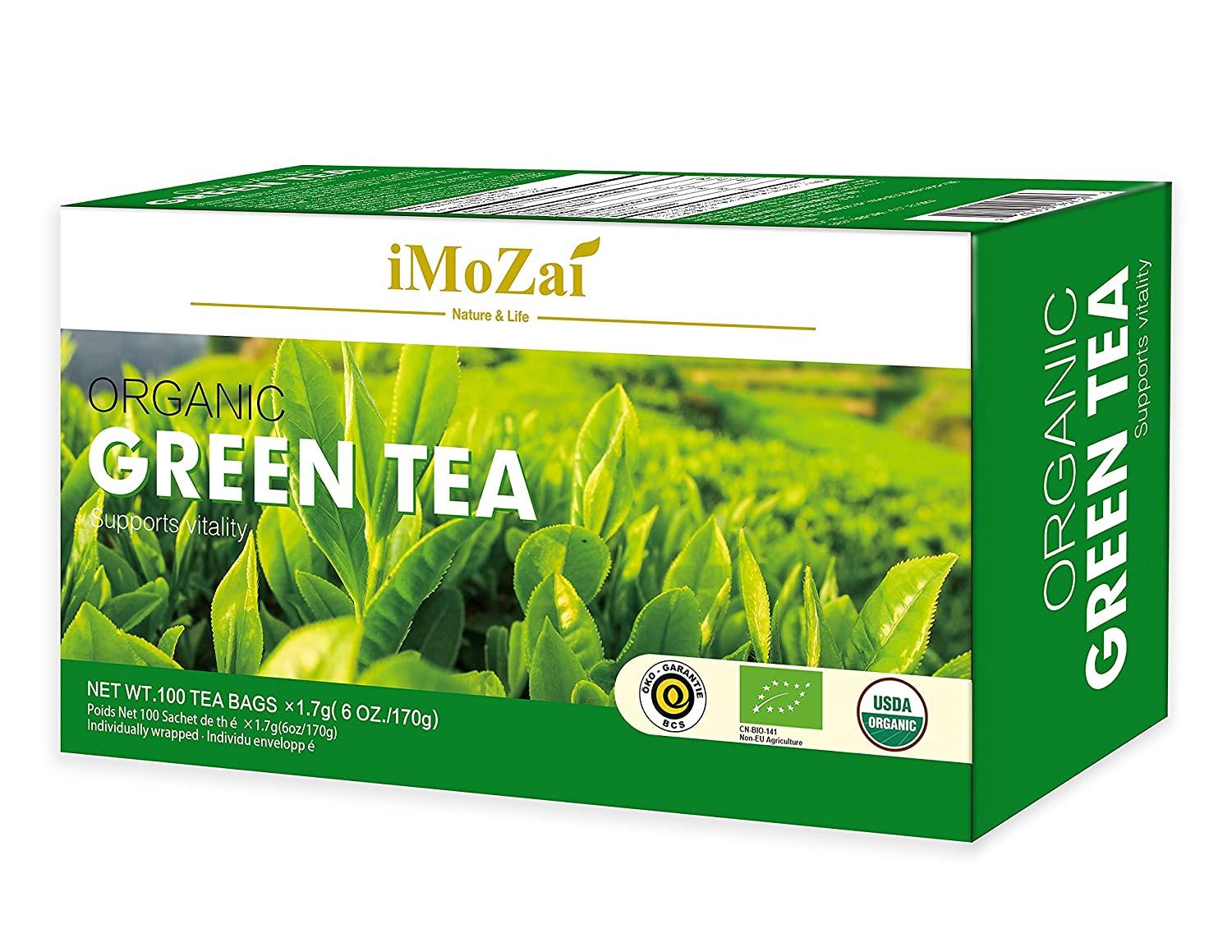 Imozai Organic Green Tea Bags 100 Count Individually Wrapped green tea