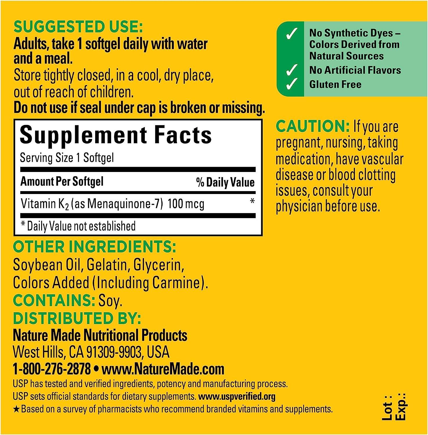 Nature Made Vitamin K2 100 mcg, Healthy Bone Supplements, 30 Softgels