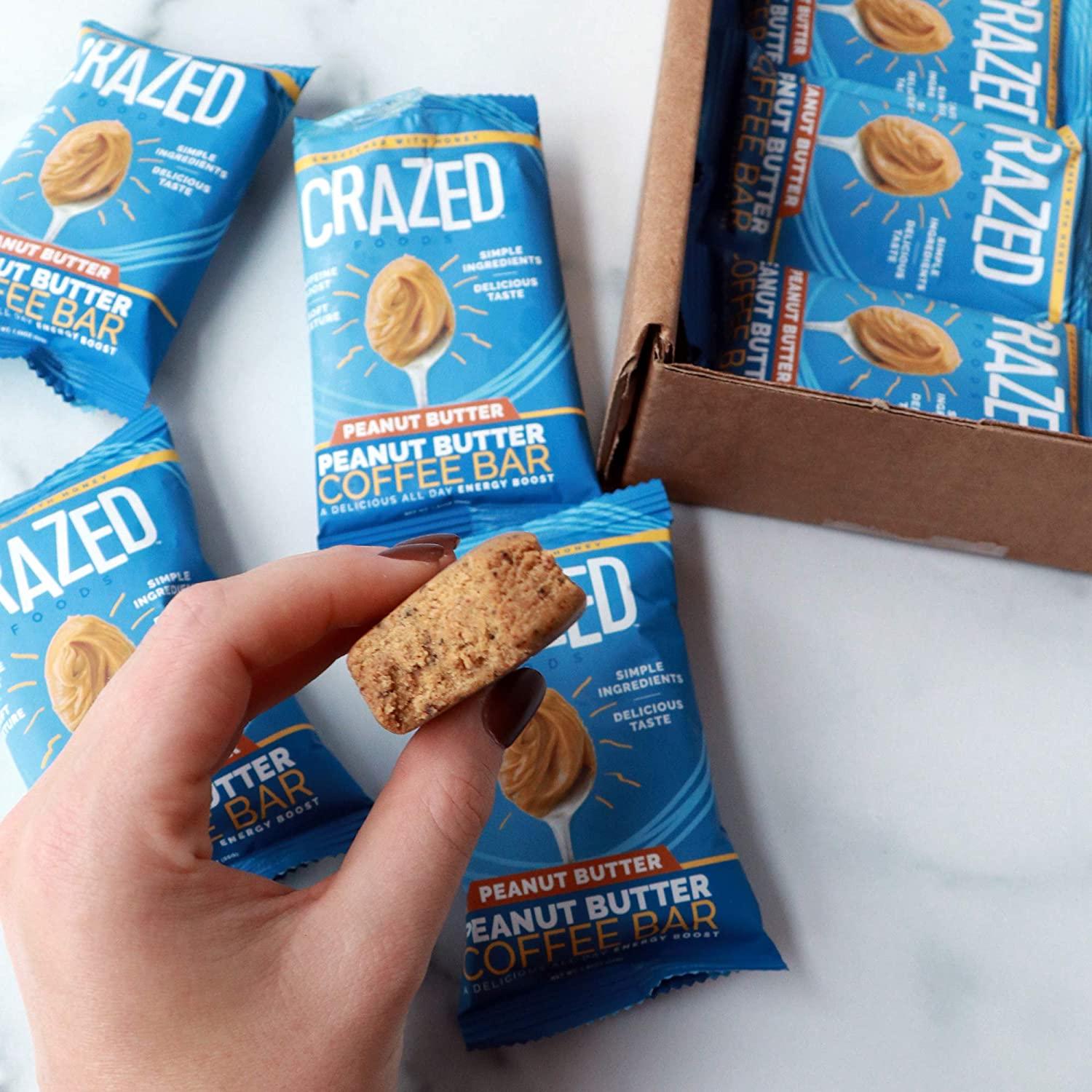 Crazed Foods, Peanut Butter Coffee Energy Bar, Simple Ingredients, Caffeine Boost, Soft Texture