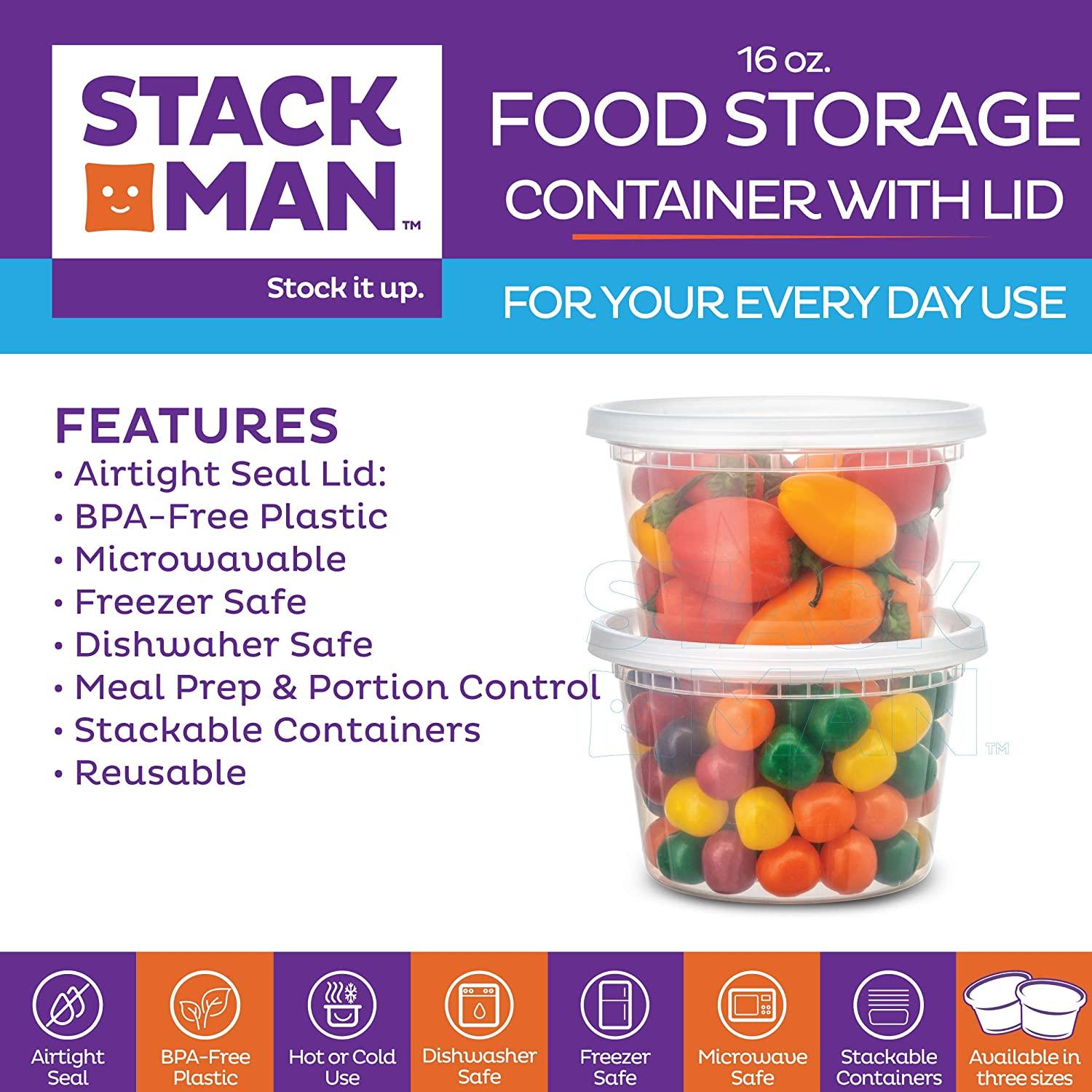 Stack Man 48 Pack, 32 oz Plastic Deli Food Storage Soup Containers With