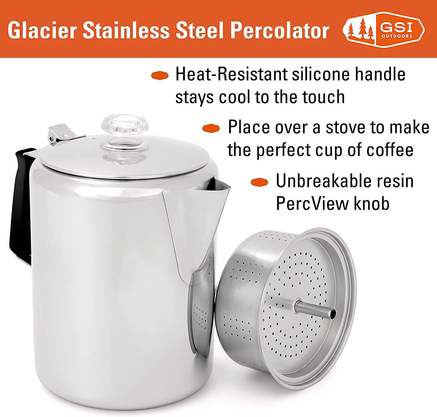 GSI Outdoors Glacier Stainless 8 cup Coffee Percolator