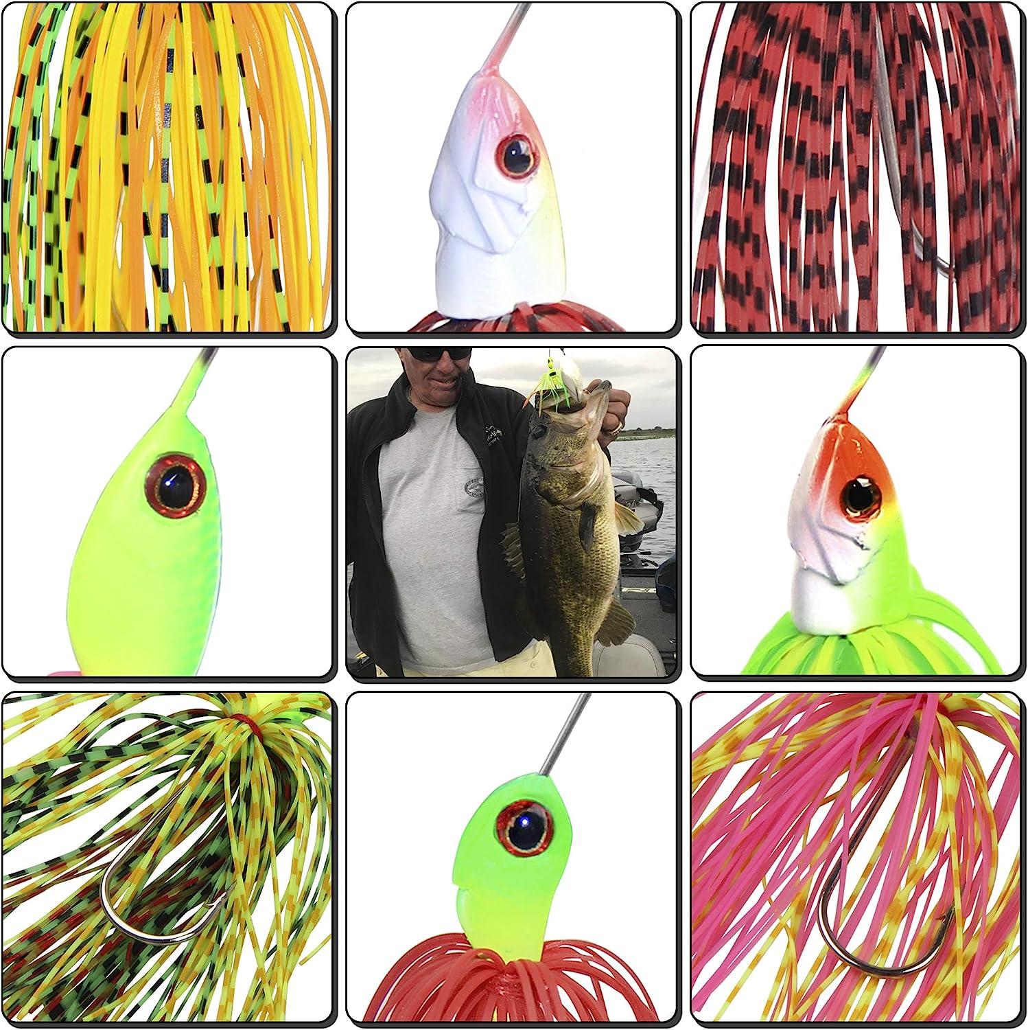 Spinner Bait Bass Fishing Blade Metal Spoon Silicone Skirts with Sharp  Hooks Swim Jig for Trout Pike Salmon 