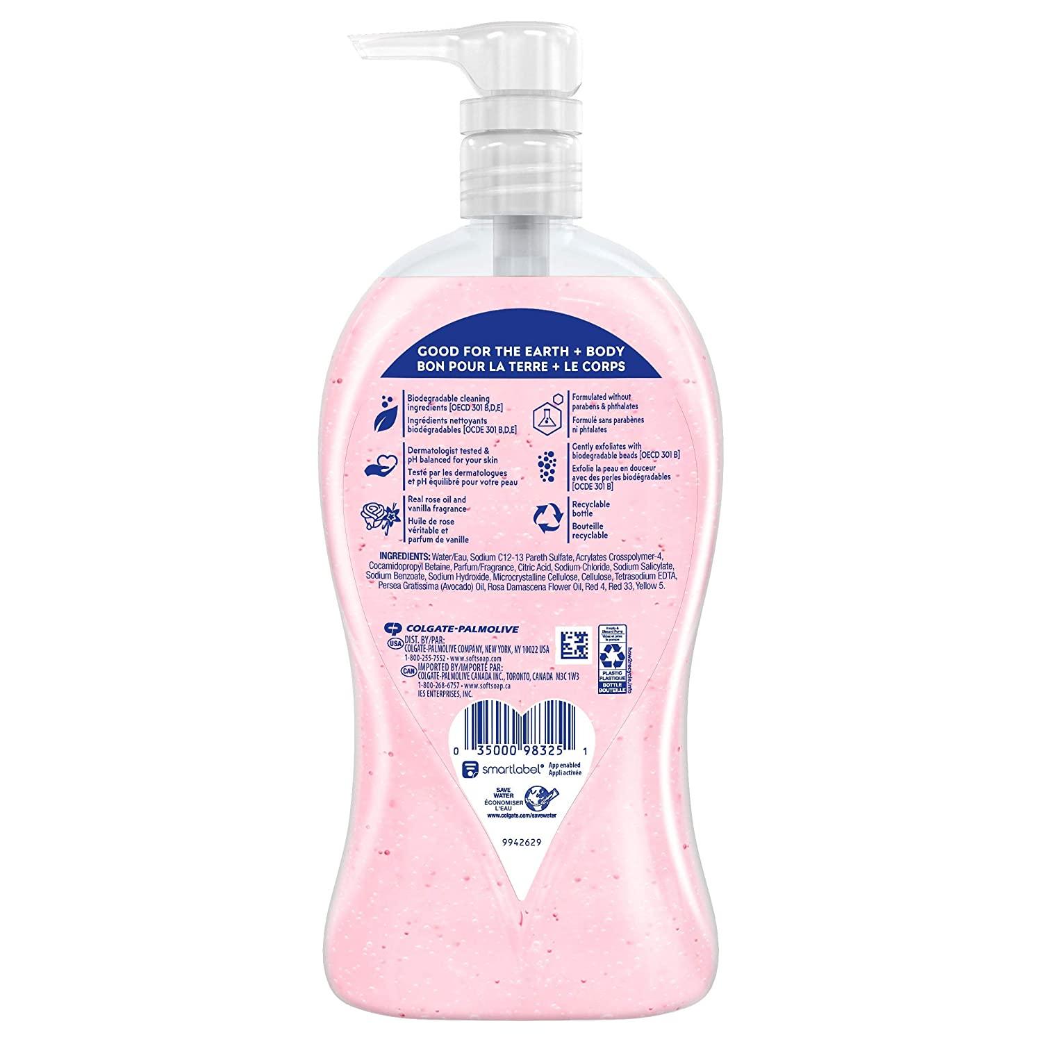 Softsoap Exfoliating Body Wash Pump, Lustrous Glow Pink Rose & Vanilla