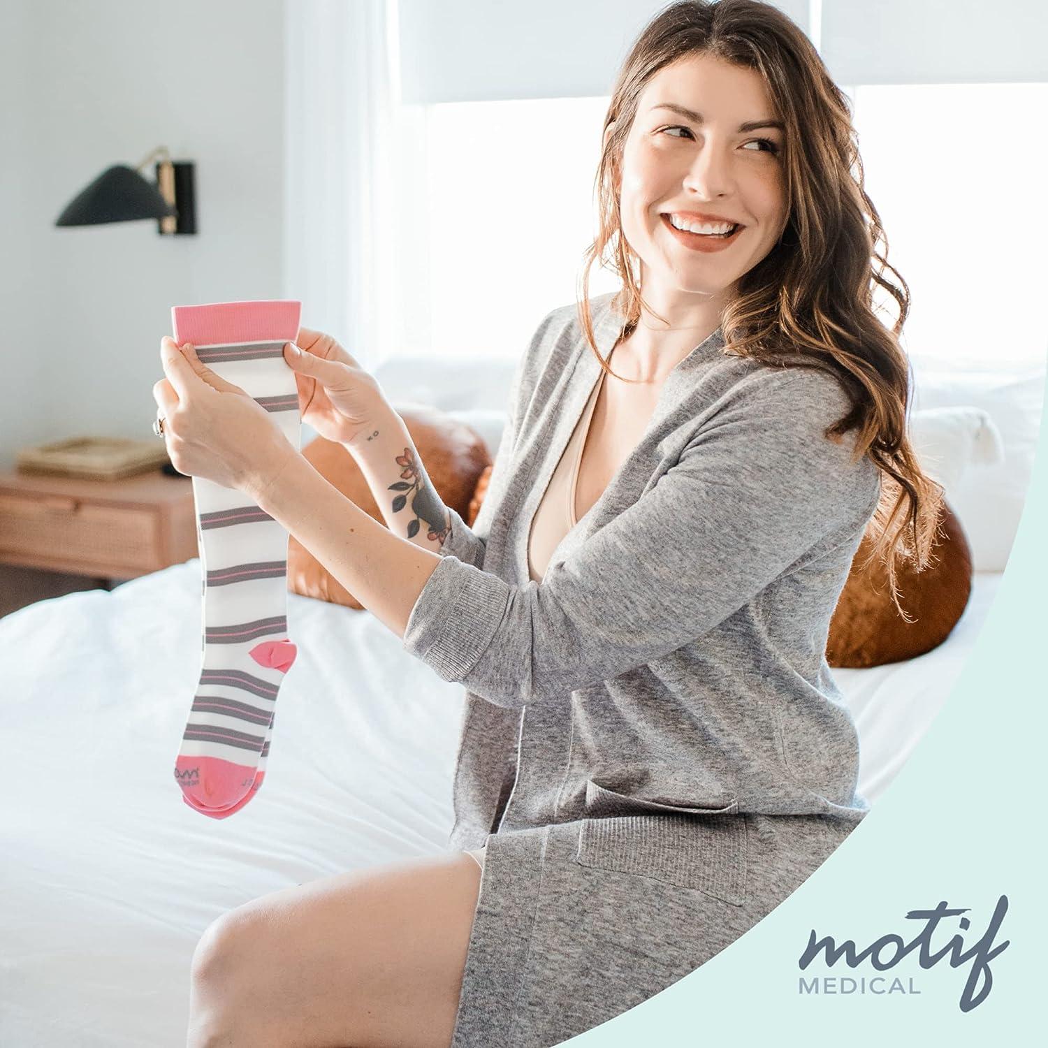 Motif Medical, Maternity Compression Socks, Must Have Items for Pregnancy  Gray and Pink Stripes Large-X-Large
