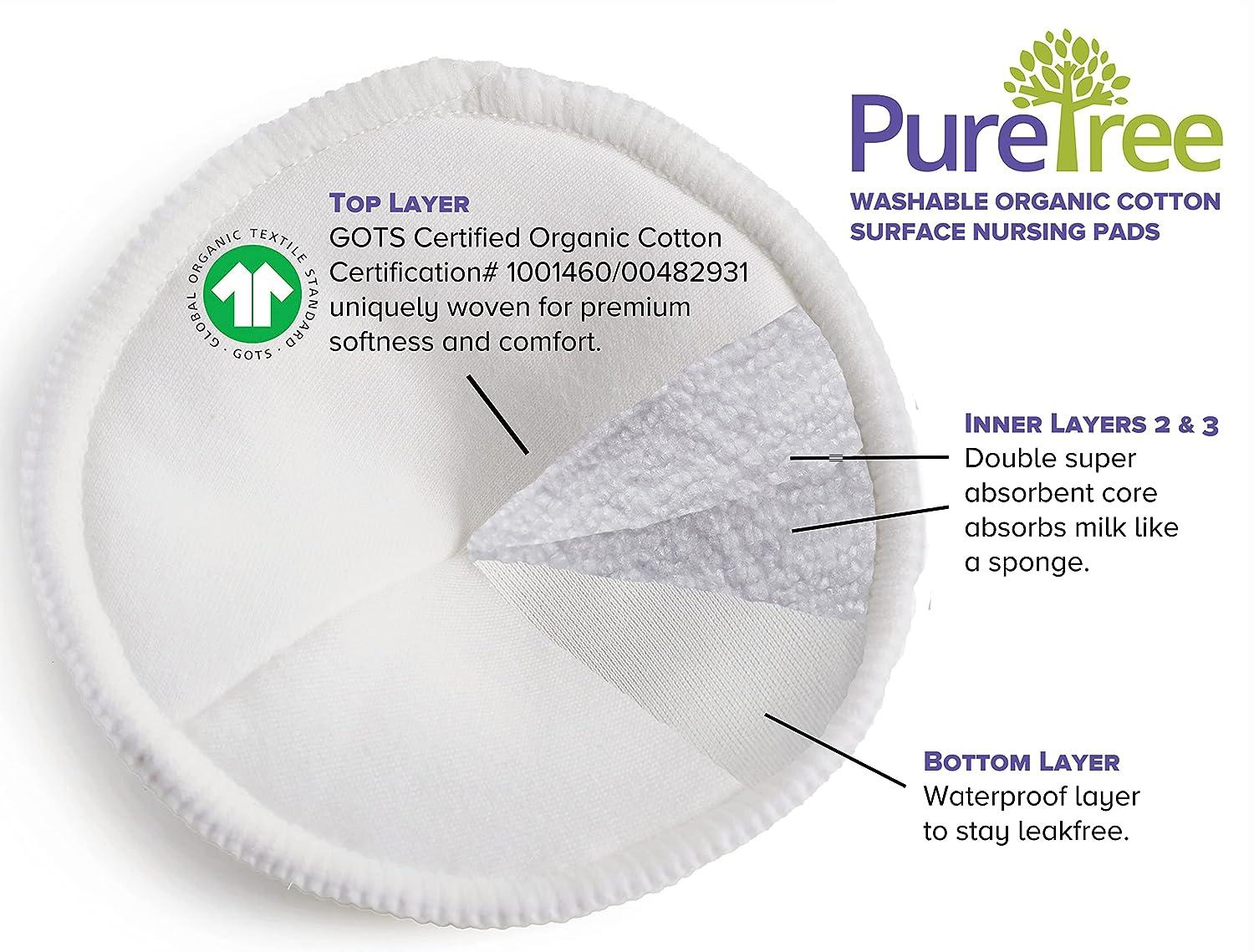 Organic Cotton Washable Nursing Pads PureTree Reusable Breastfeeding Pads 4.5" Diameter (Pack