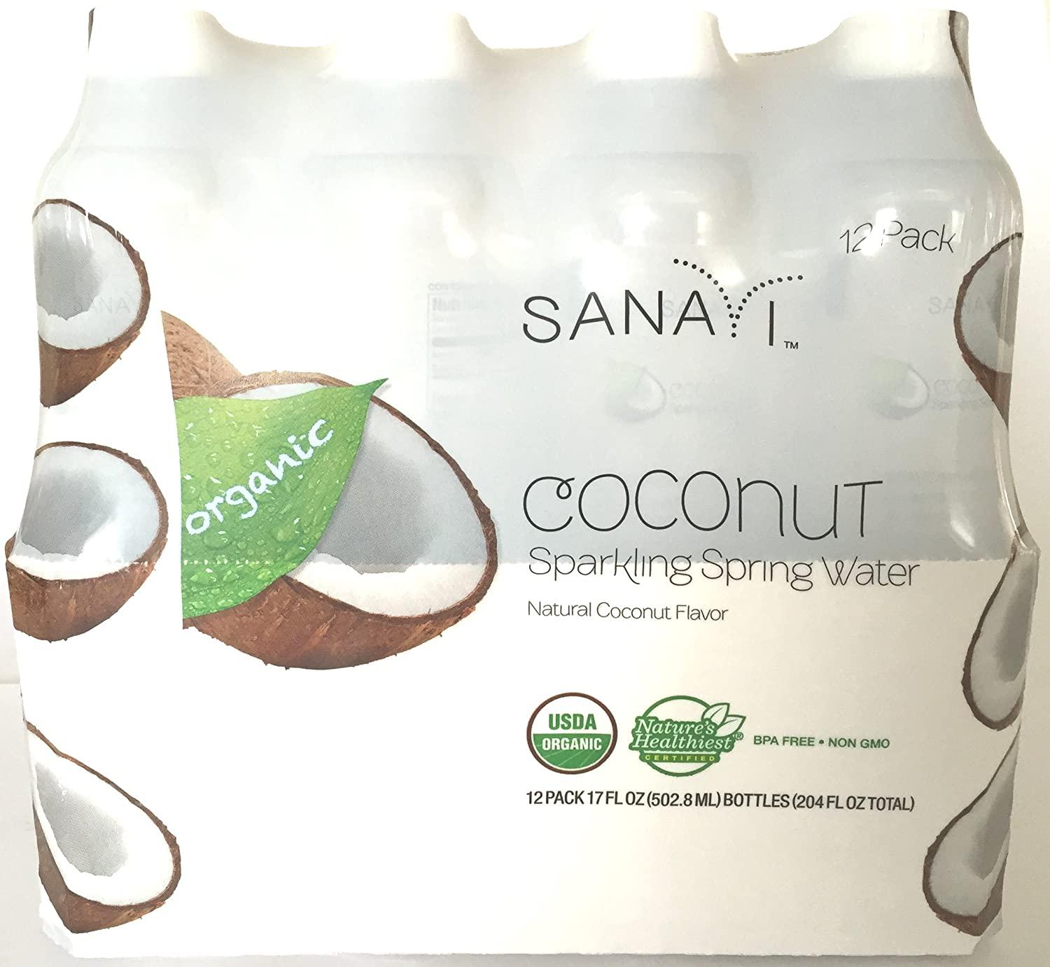 Sanavi Organic Sparkling Spring Water, Coconut, 17 fl. oz, 12 Count