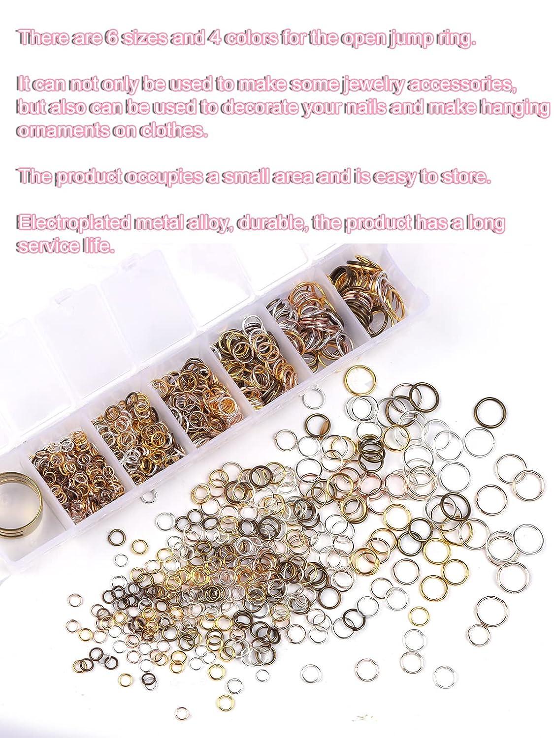 1014 Pcs Nail Art Dangle Charms Piercing Tool Hand Drill, TOROKOM 6 Sizes 4  Colors Open Jump Rings for Jewelry Making with Jump Ring Opener, Nail