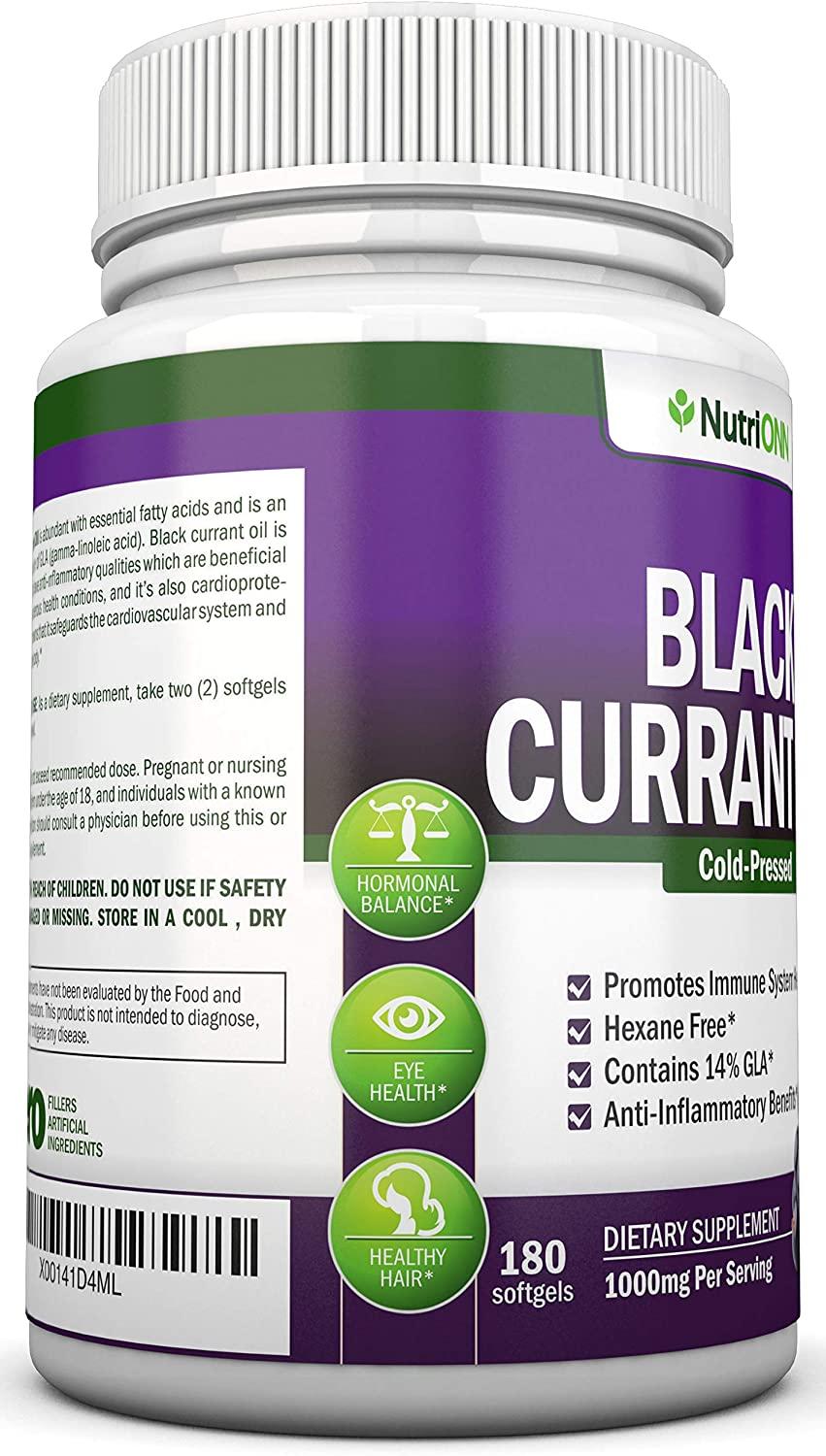 Black Currant Oil 1000 Mg 180 Softgels ColdPressed Pure Black