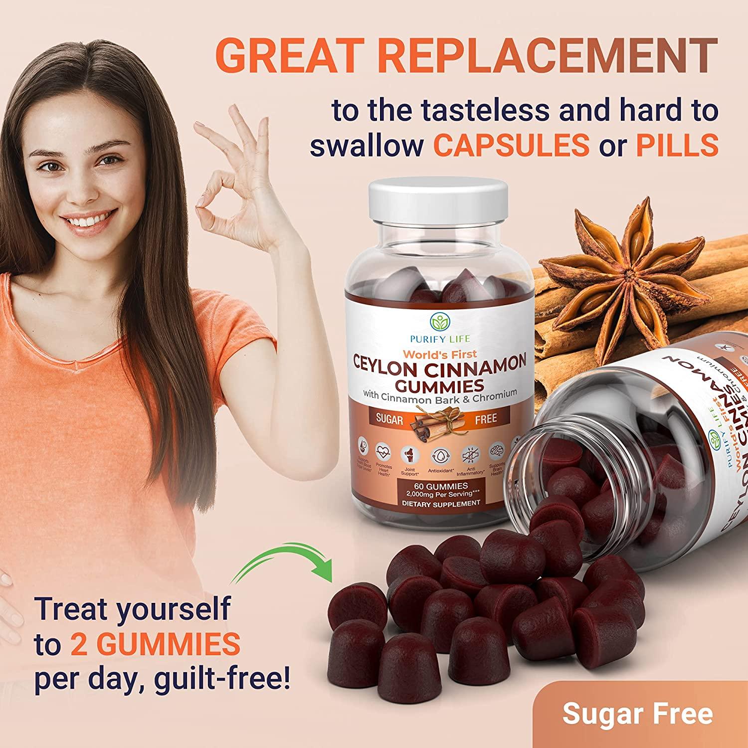 SugarFree Ceylon Cinnamon Gummies 2000mg/Serving for Lower Blood Sugar