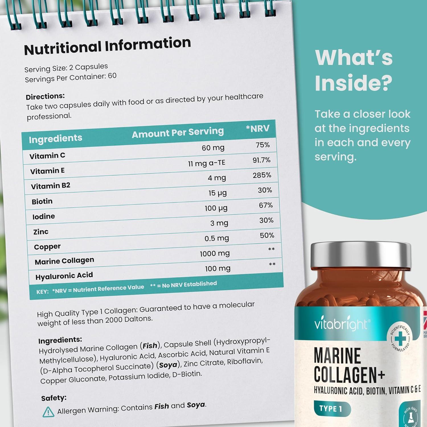 VitaBright Marine Collagen Capsules 1000mg 120 Capsules Type 1