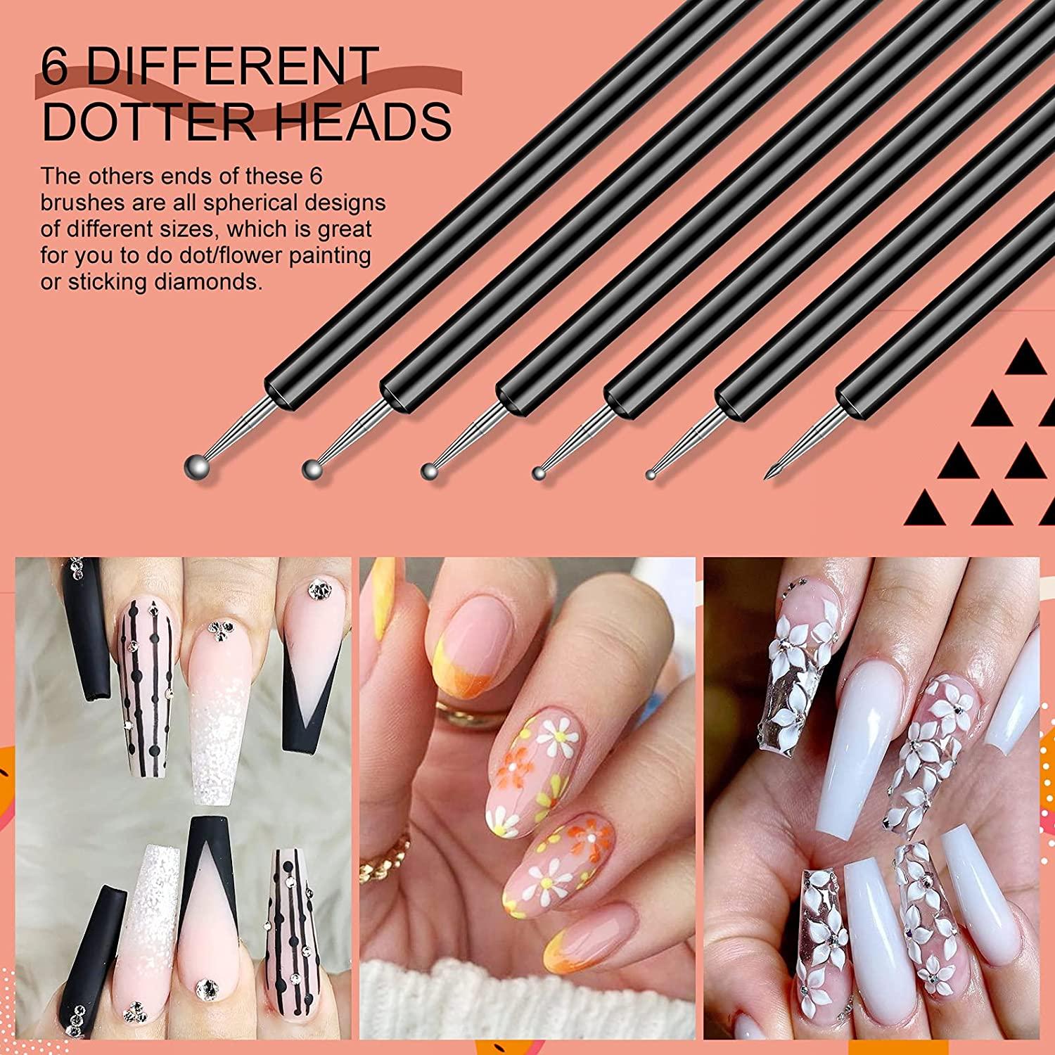 Saviland Nail Art Brushes Set - 6pcs Double-End Nail Art Brushes Kit Professional  Nail Art Tools Kit with Painting Dotting Line Pen for Gel Polish Nail  Design Nail Carving French Nails A-6