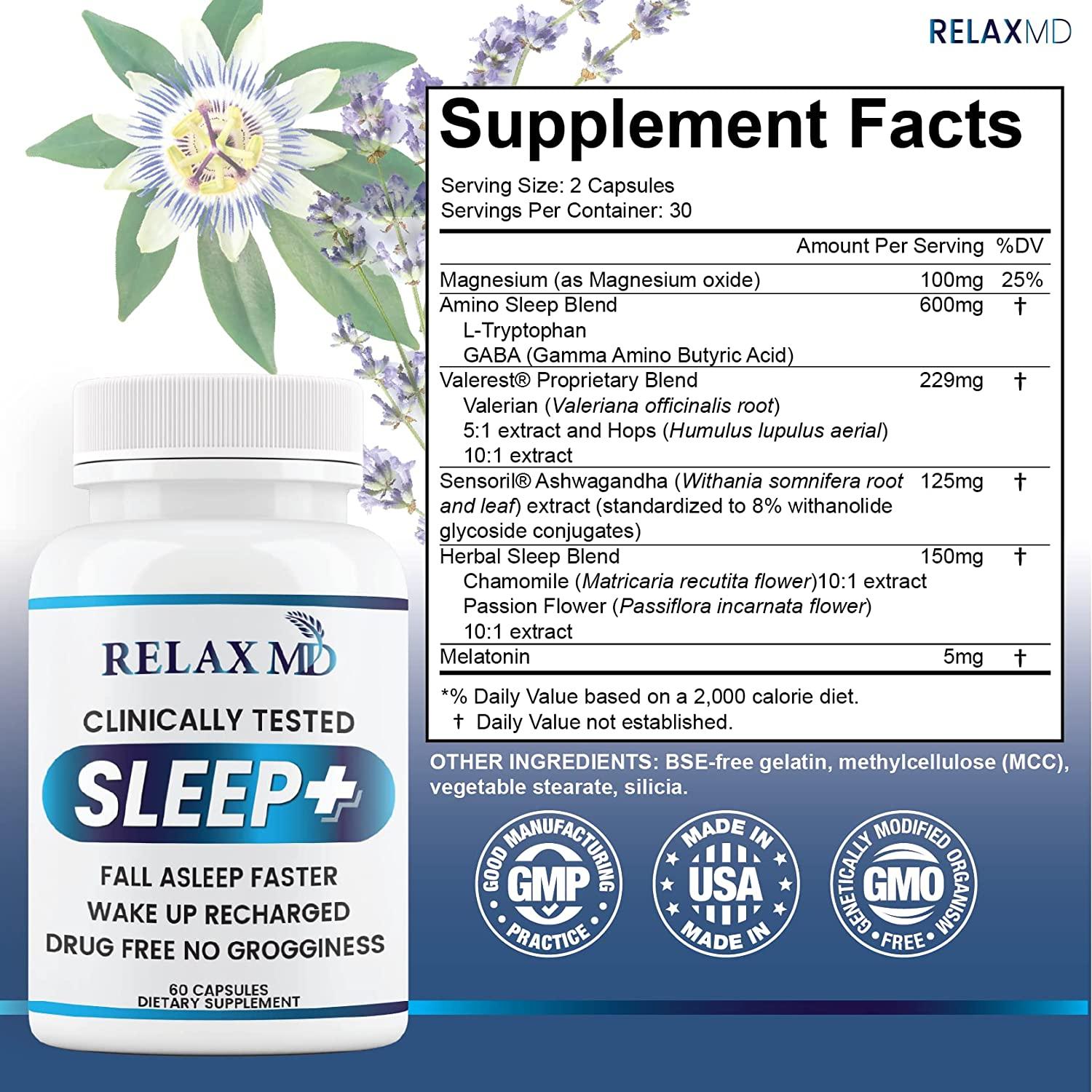 RelaxMD Natural Sleep Aid NonHabit Forming Sleep Supplement with