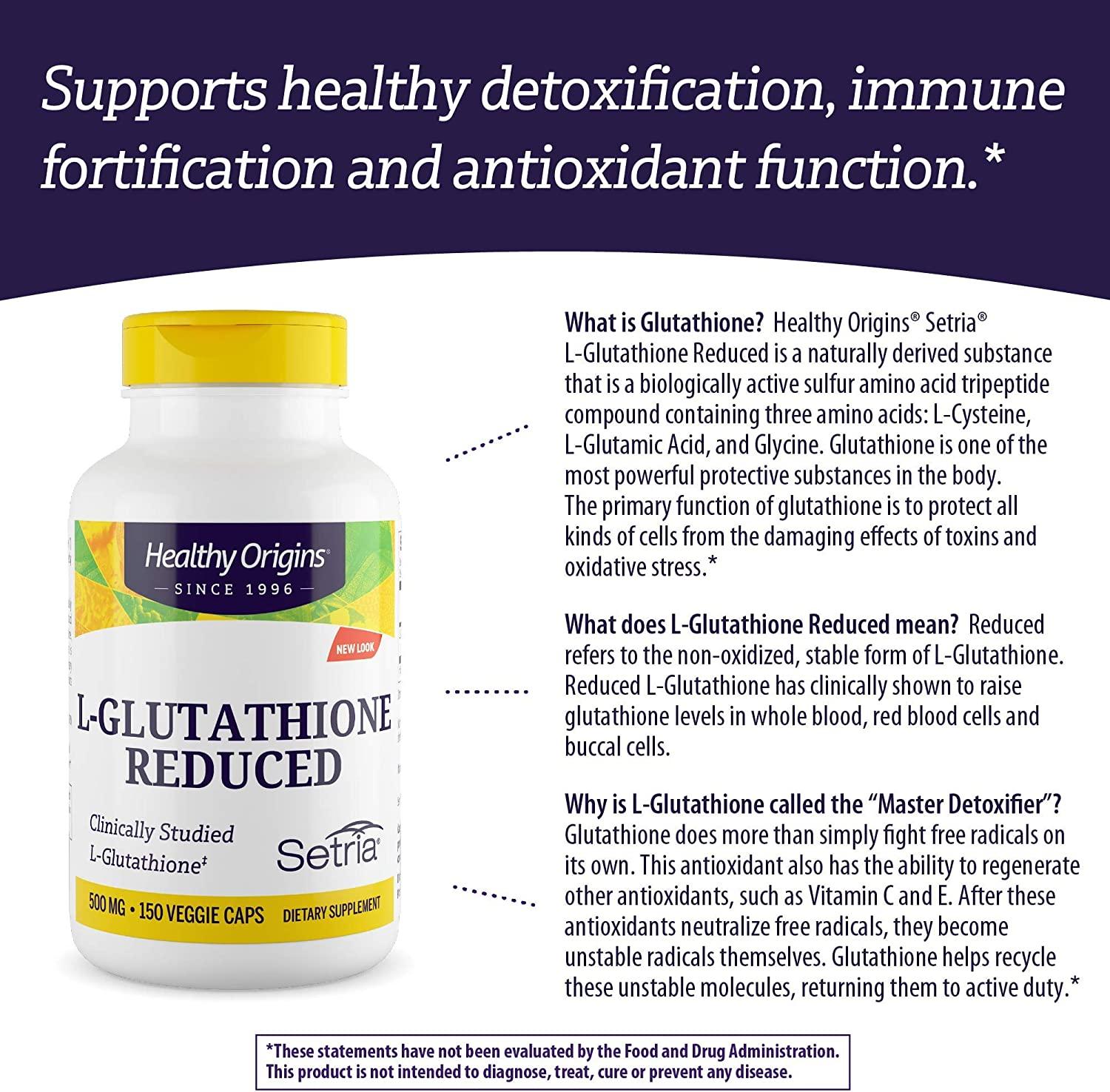 Buy Healthy Origins L-Glutathione 500mg - 150 Veggie Caps for Optimal  Health | Buy Now with Express International Delivery