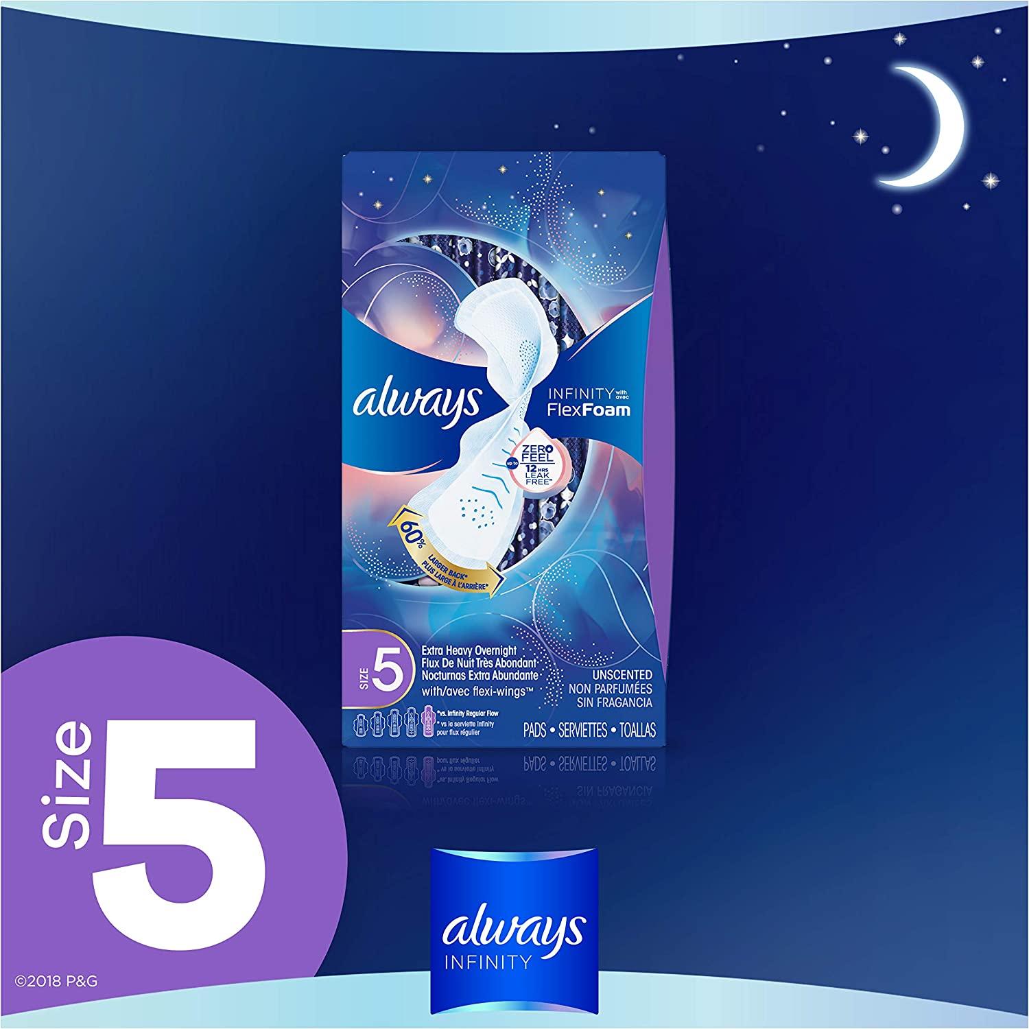 Always Infinity Feminine Pads For Women, Size 5 Extra Heavy Overnight