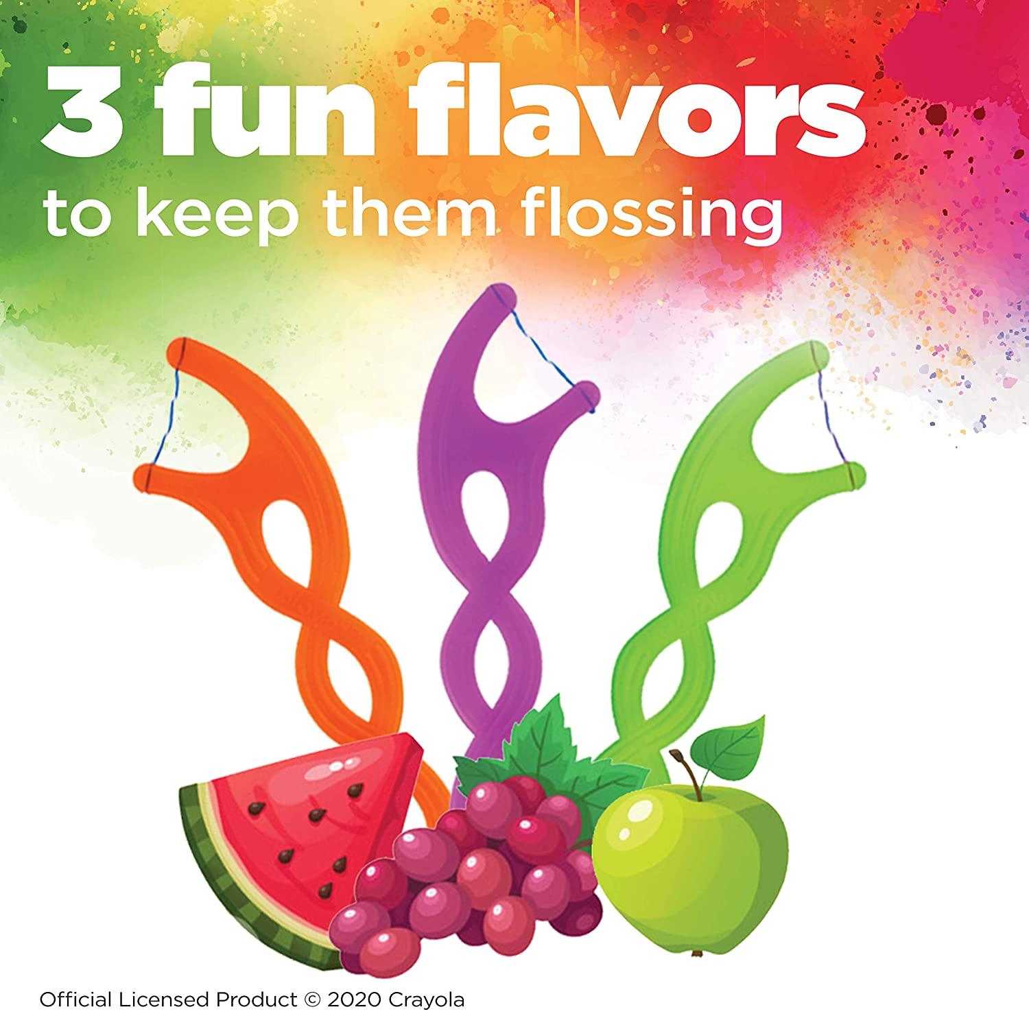 GUM857R Crayola Twistables Flossers, Fluoride Coated, Twisted Fruit