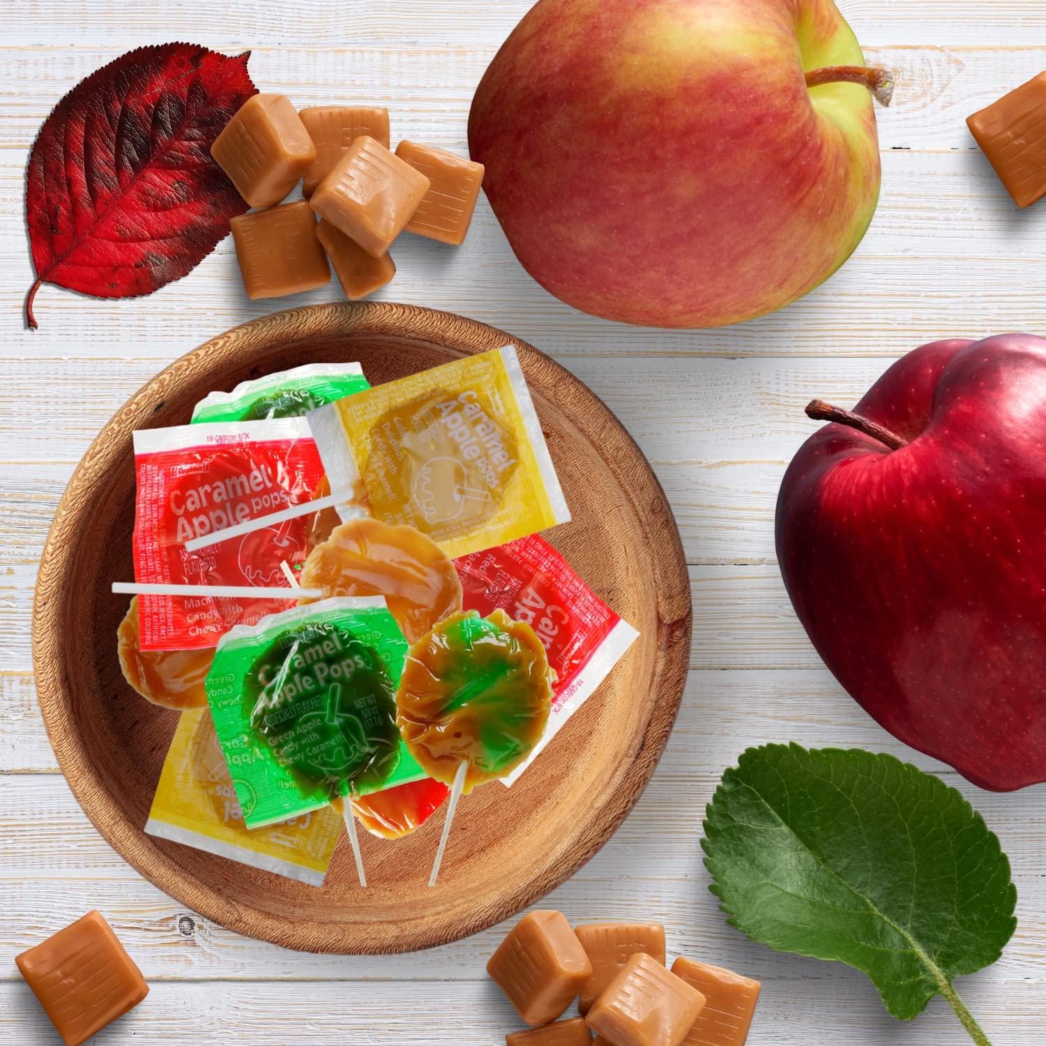 Caramel Apple Lollipops, Green, Golden, and Red Apples Flavored Suckers