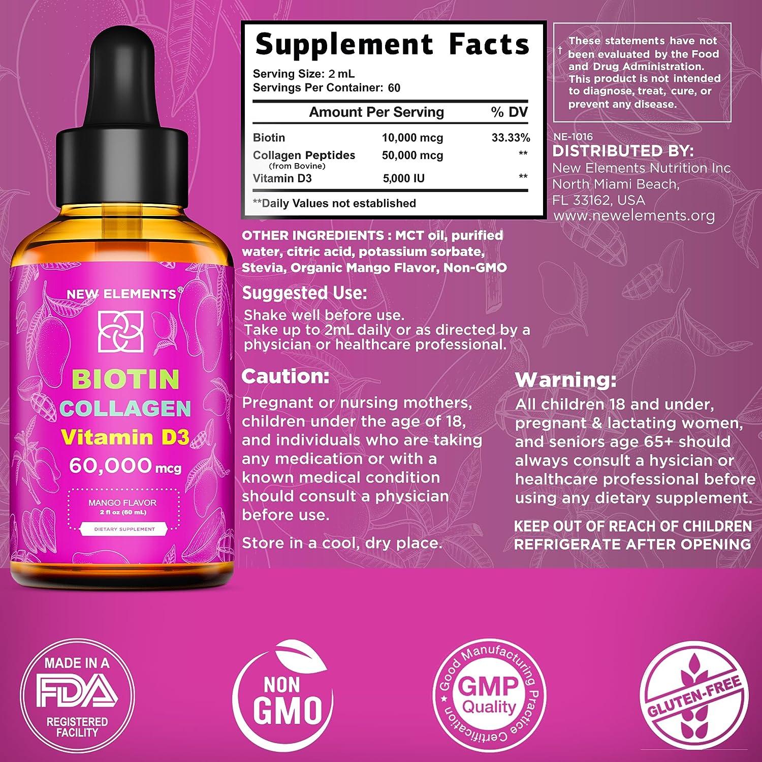 Biotin Collagen Peptides with Vitamin D3 for Hair Growth 60,000mcg