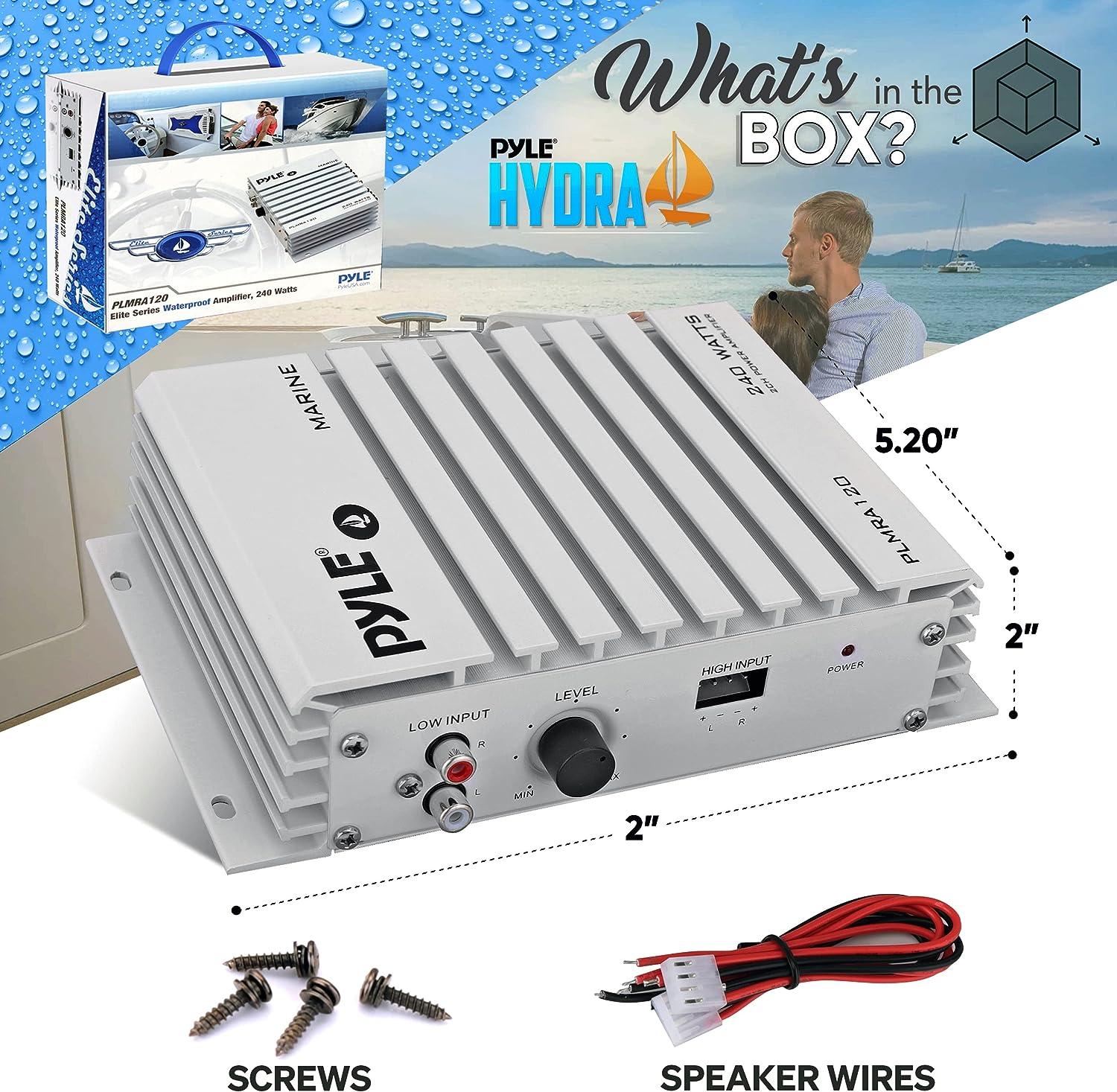 Pyle Hydra Marine Amplifier Upgraded Elite Series 240 Watt 4 Channel