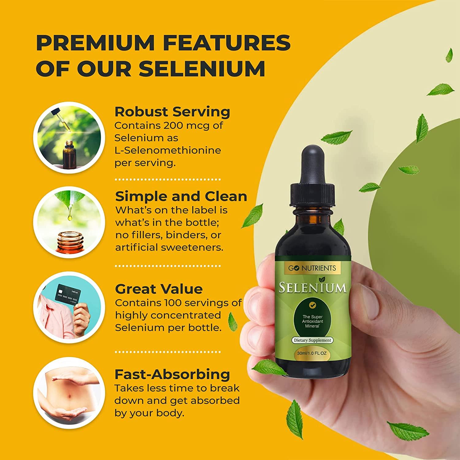 Selenium 200mcg Liquid Drops Supplement YeastFree Herbal Formula