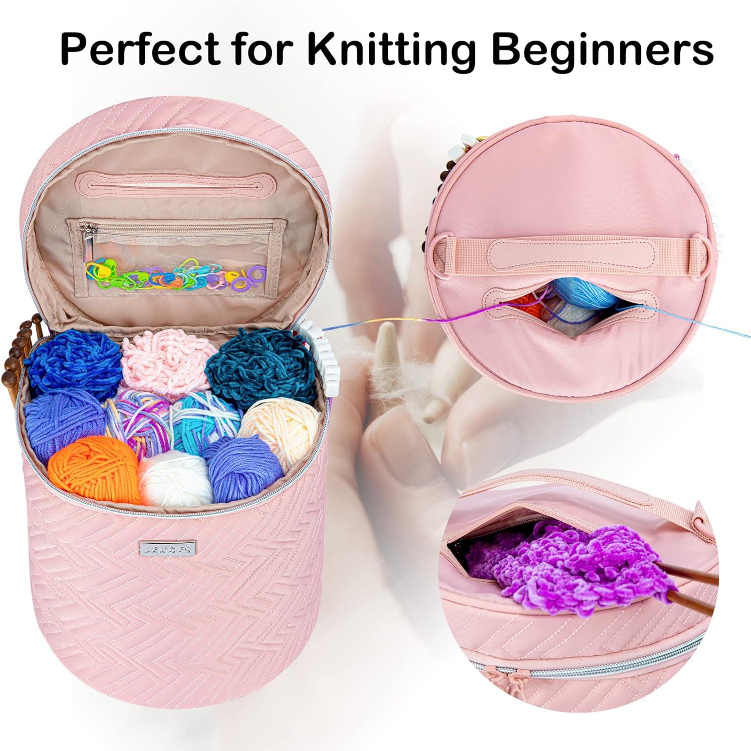 Yarn Bag Leudes Crochet Tote Knitting Bag Water Resistant Yarn Storage  Organizer Holder Case for Crochet Hooks Needles Knitting Kit for Beginners  (Pink)