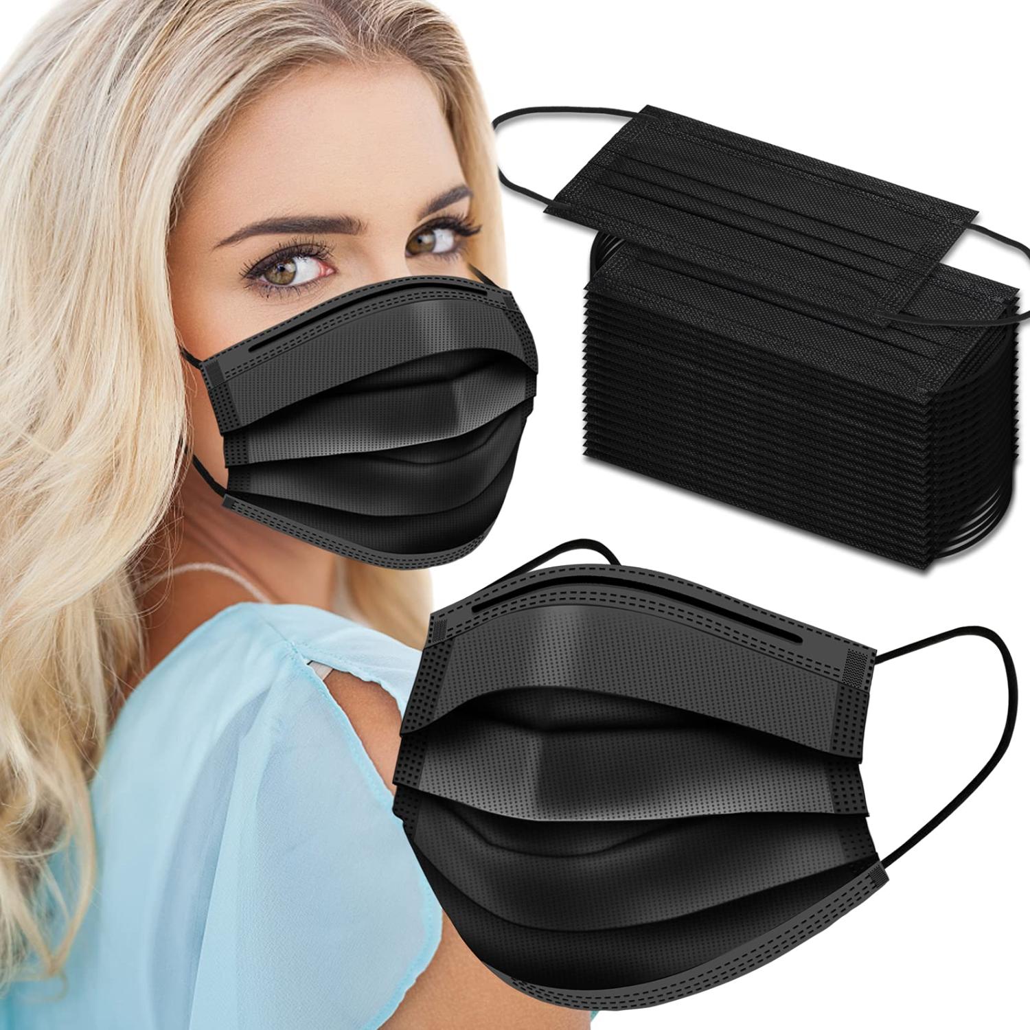 Black Disposable Face Masks - 50 Pack, 3 Ply Disposable Masks | Buy Now ...