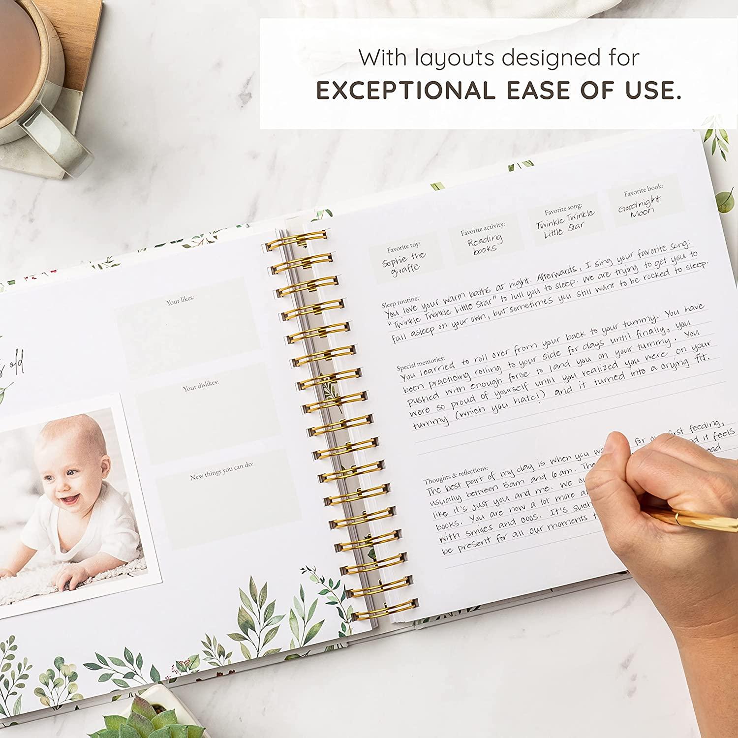 Lanpn Hello Baby Memory Book, eerste 5 jaar aandenken met doe-het-zelf venster, linnen babydagboek, herinneringen, plakboek, pasgeboren mijlpaalalbum voor jongens, meisjes, nieuwe ouders (roze, 154