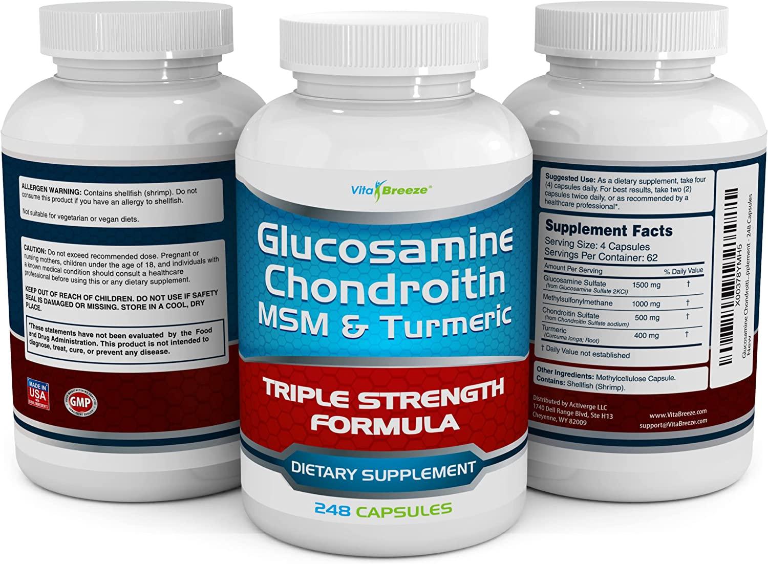 Glucosamine Chondroitin MSM & Turmeric Dietary Supplement 248 Capsules