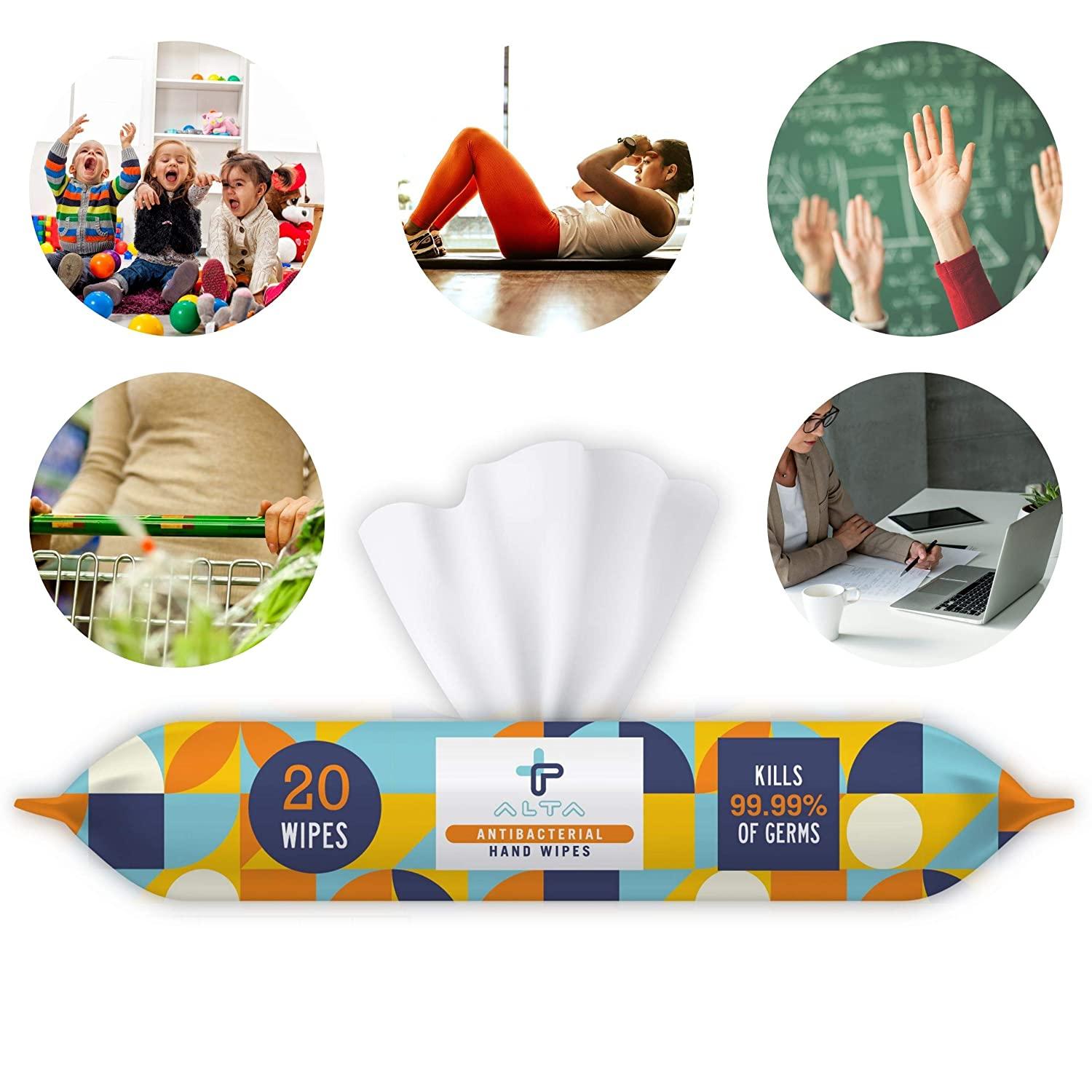 ALTA + Alcohol Free Hand Sanitizing Wipes, Travel Size, 20 Wipes, 6