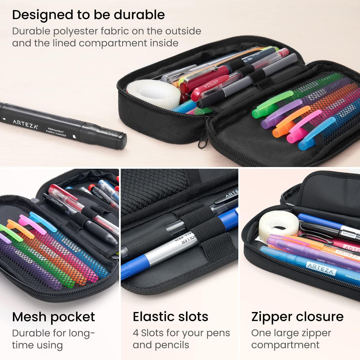 ARTEZA Pencil Case, Black Pencil Pouch with Zipper Closure, School Supplies  for Students and Teachers