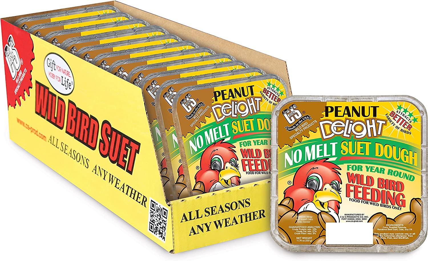 C&S No Melt Peanut Suet Dough Delights for Wild Birds 12 Pack