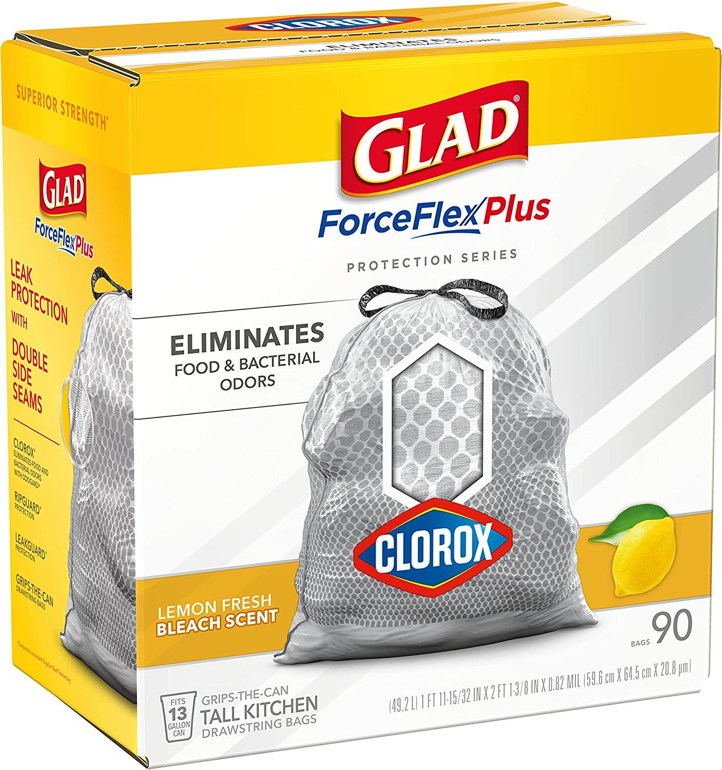 Glad Tall Kitchen Trash Bags ForceFlex Plus With Clorox Lemon Fresh 13 Gal  for sale online