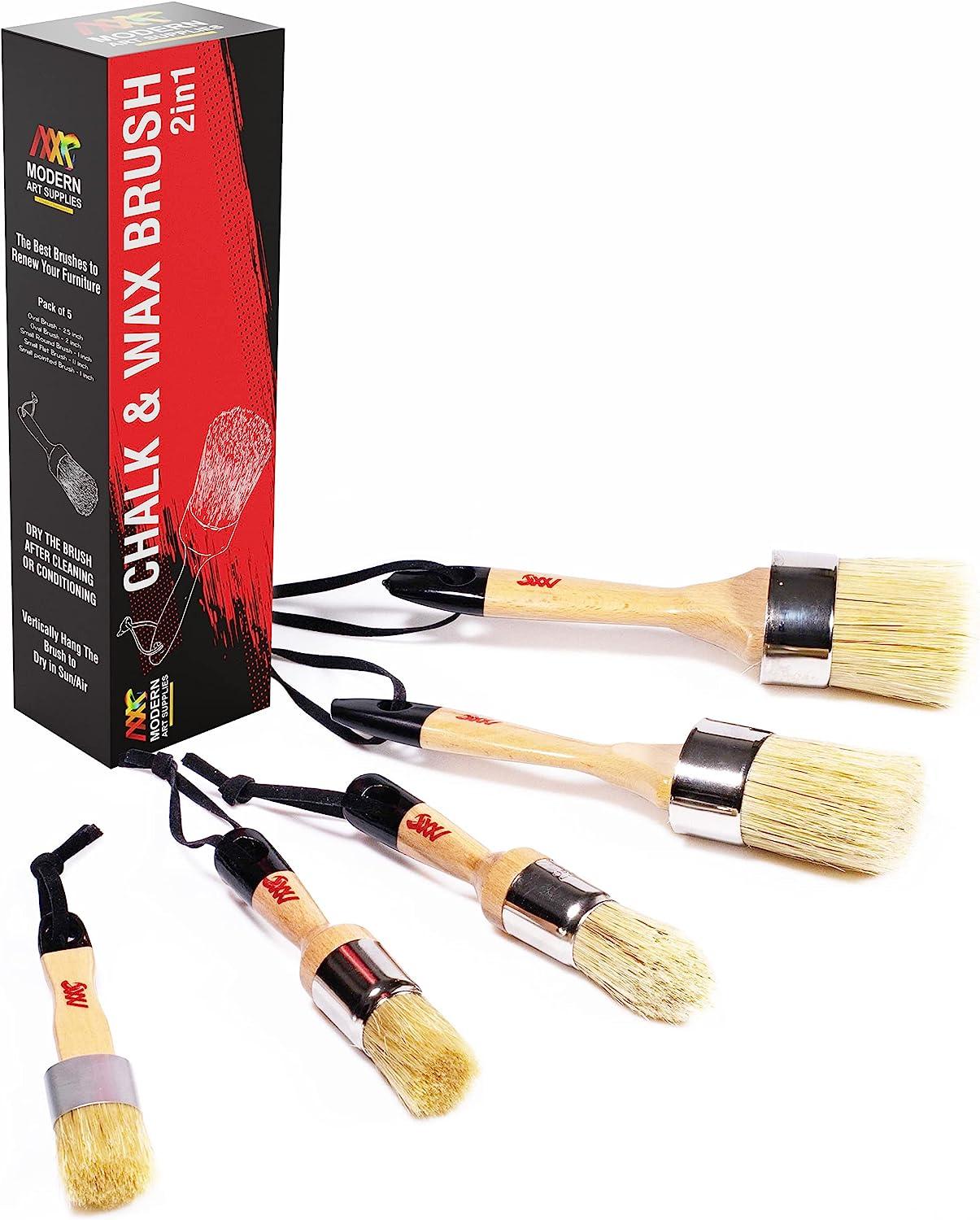 Chalk Wax Paint Brush 5PCs set including 3 small paint brushes for  furniture painting and 2 large chalk brushes, bristle paint brushes set  compatible with Annie Sloan chalk paint, fusion mineral paint 5 PCS