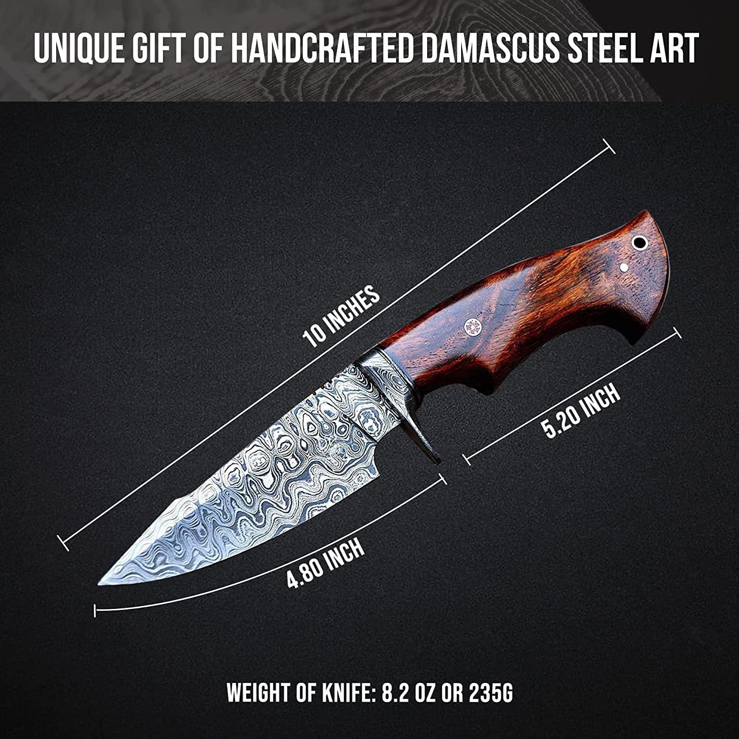 BigCat Handmade Damascus Hunting Knife, Bushcraft Knife with Sheath, 10'  EDC Survival Knife for Men, Fixed Blade