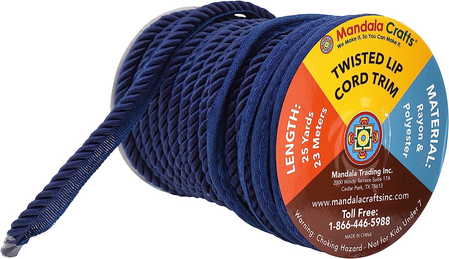 Mandala Crafts Twisted Lip Cord Trim by The Yard - Navy Blue Lip Cording  for Sewing Pillows Upholstery Trim Edge Sewing Piping Cord