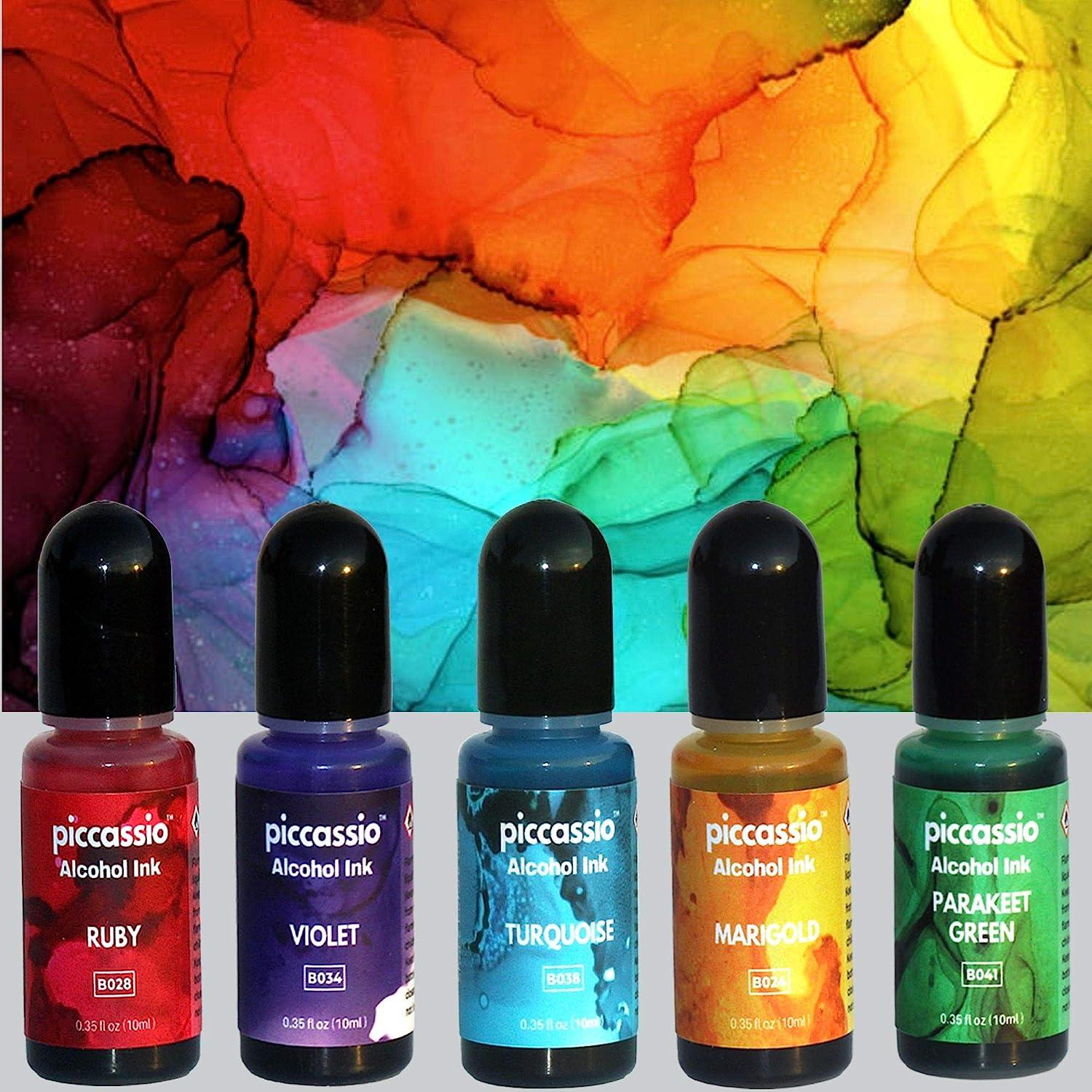 Piccassio Alcohol Ink Set - 20 Vibrant Alcohol Inks - Acid-Free,Fast-Drying and Permanent Inks-Versatile Alcohol Ink for Epoxy Resin, Fluid Art